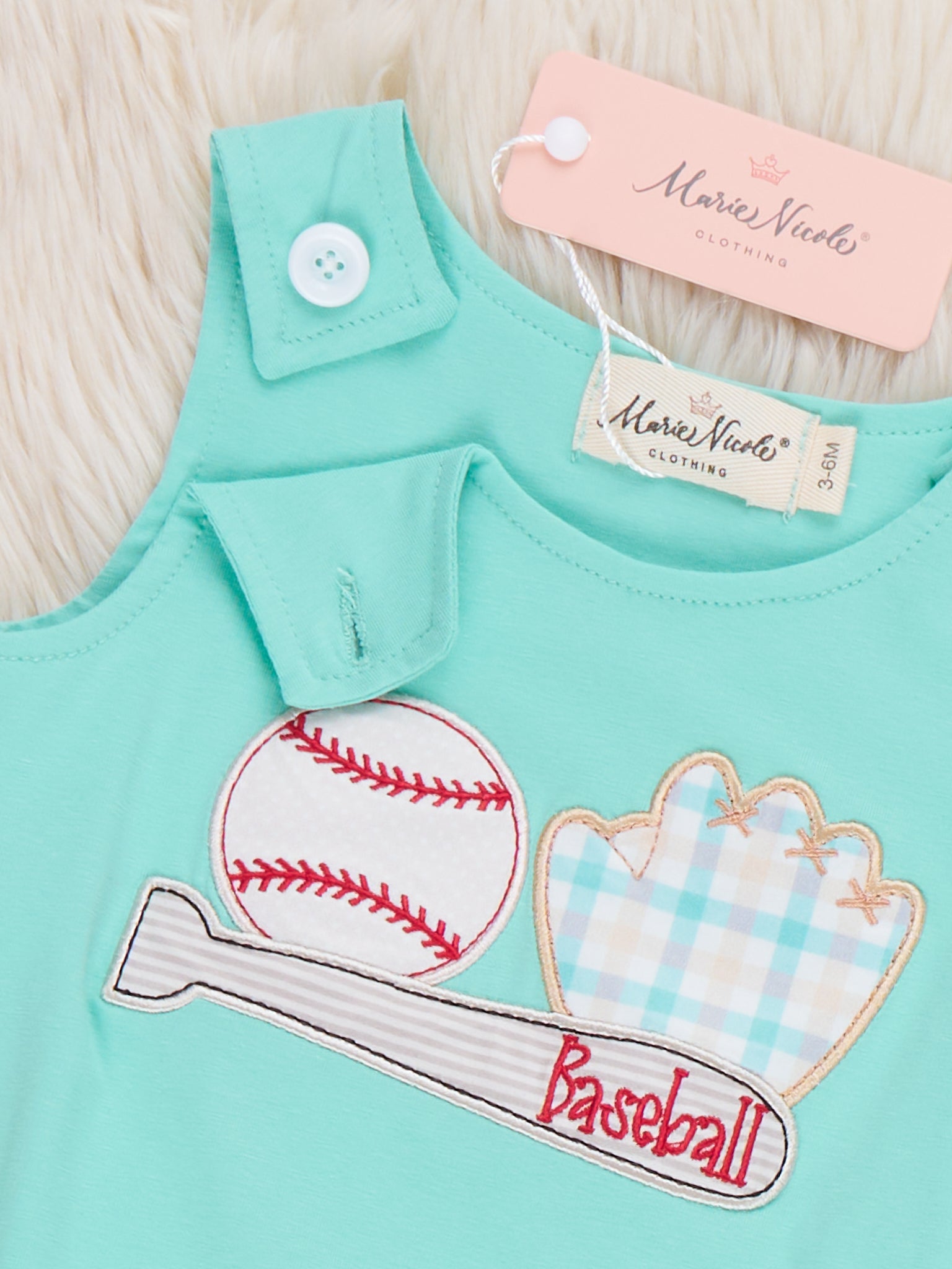 Rookie League Baseball Embroidered Cotton Romper - Marie Nicole Clothing