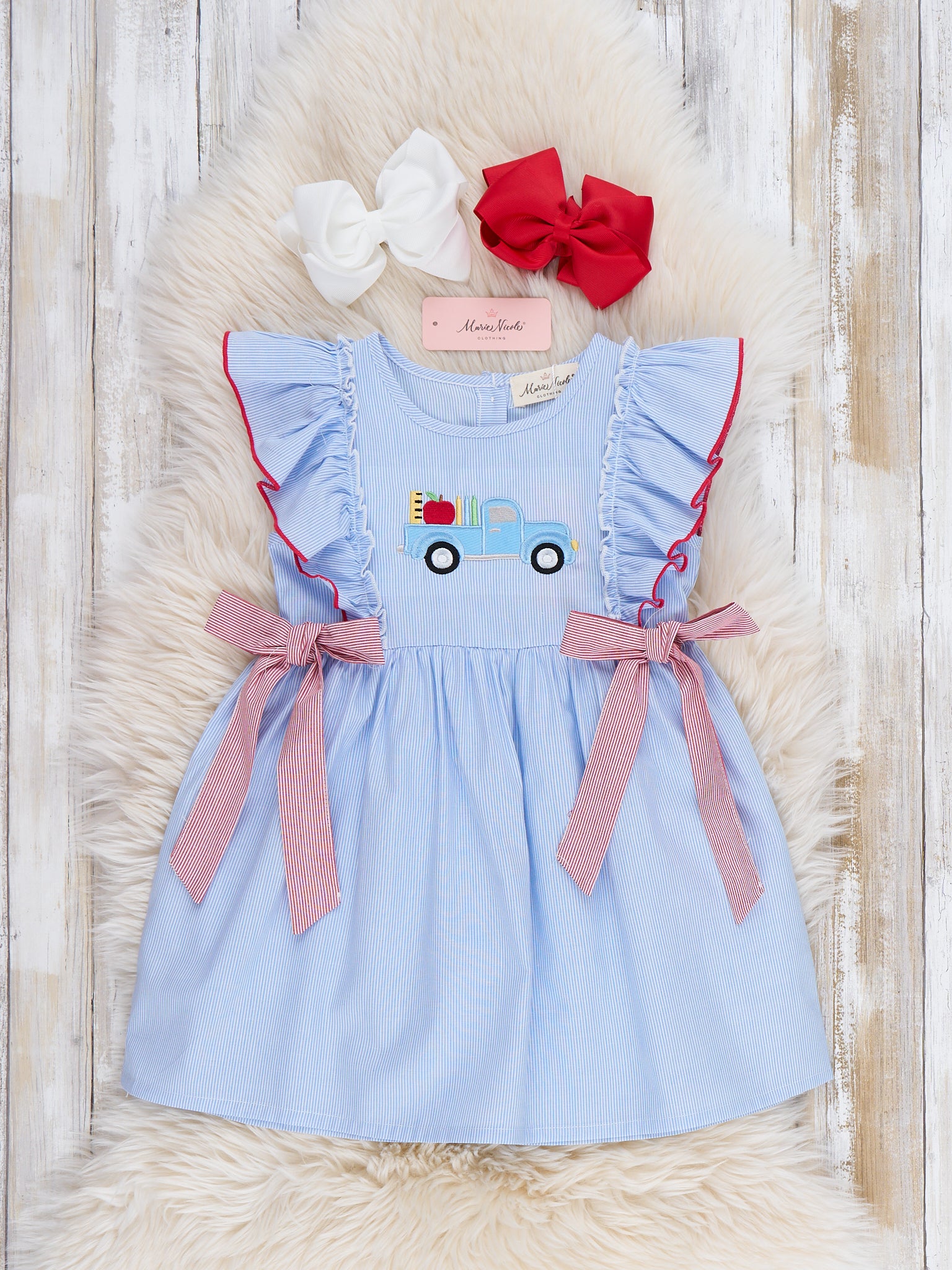 School Road Trip Embroidered 100% Cotton Dress - Marie Nicole Clothing