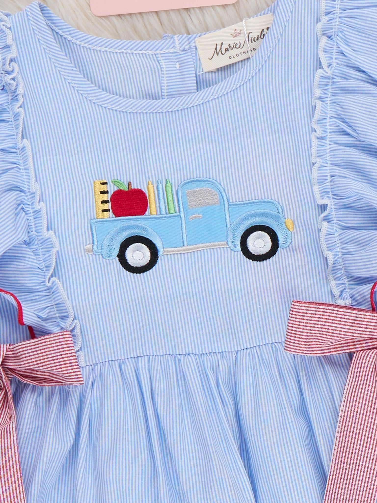 School Road Trip Embroidered 100% Cotton Dress - Marie Nicole Clothing