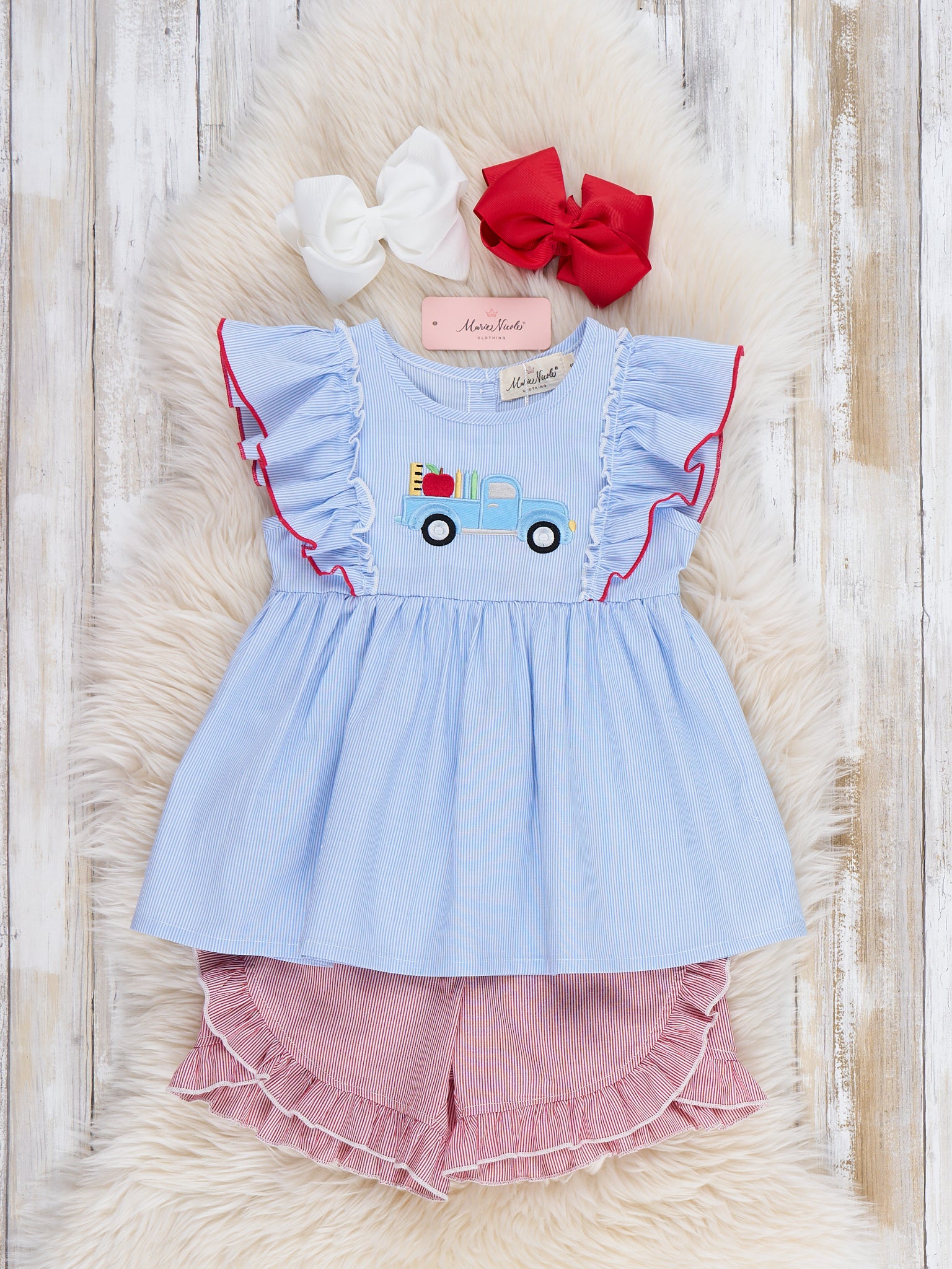 School Road Trip Embroidered 100% Cotton Outfit - Marie Nicole Clothing