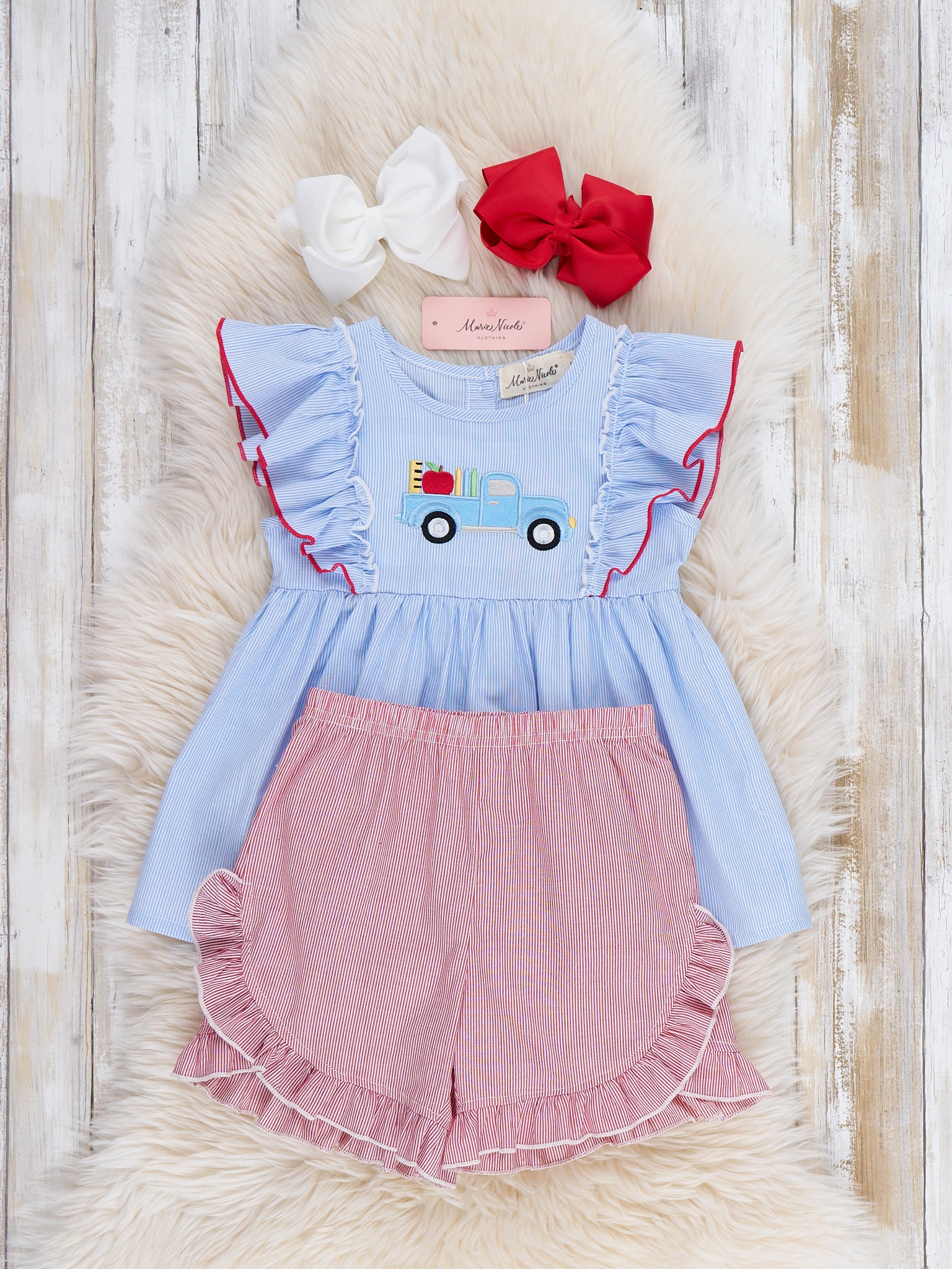 School Road Trip Embroidered 100% Cotton Outfit - Marie Nicole Clothing
