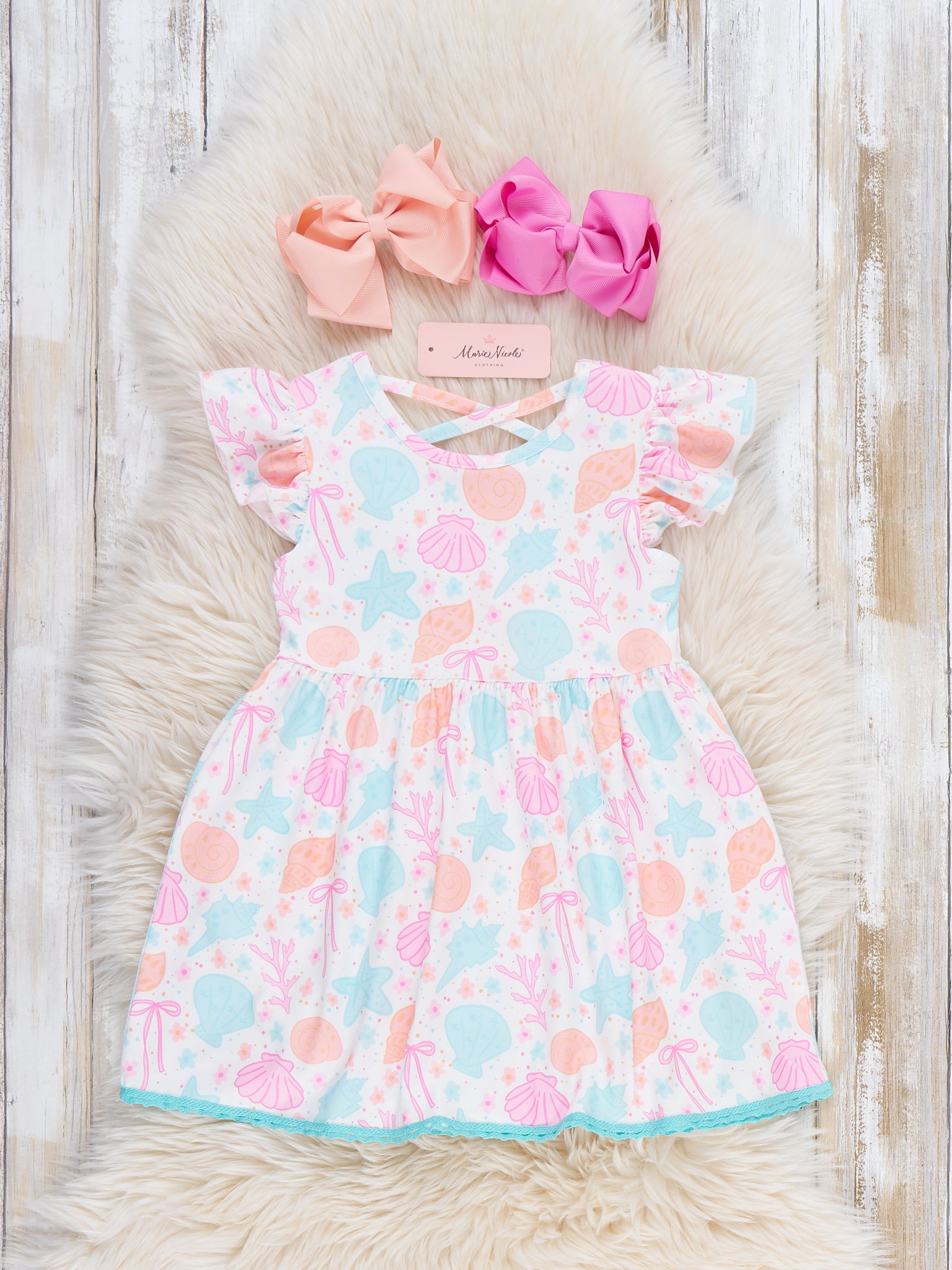 Seashell Garden Flutter Sleeve Dress - Marie Nicole Clothing