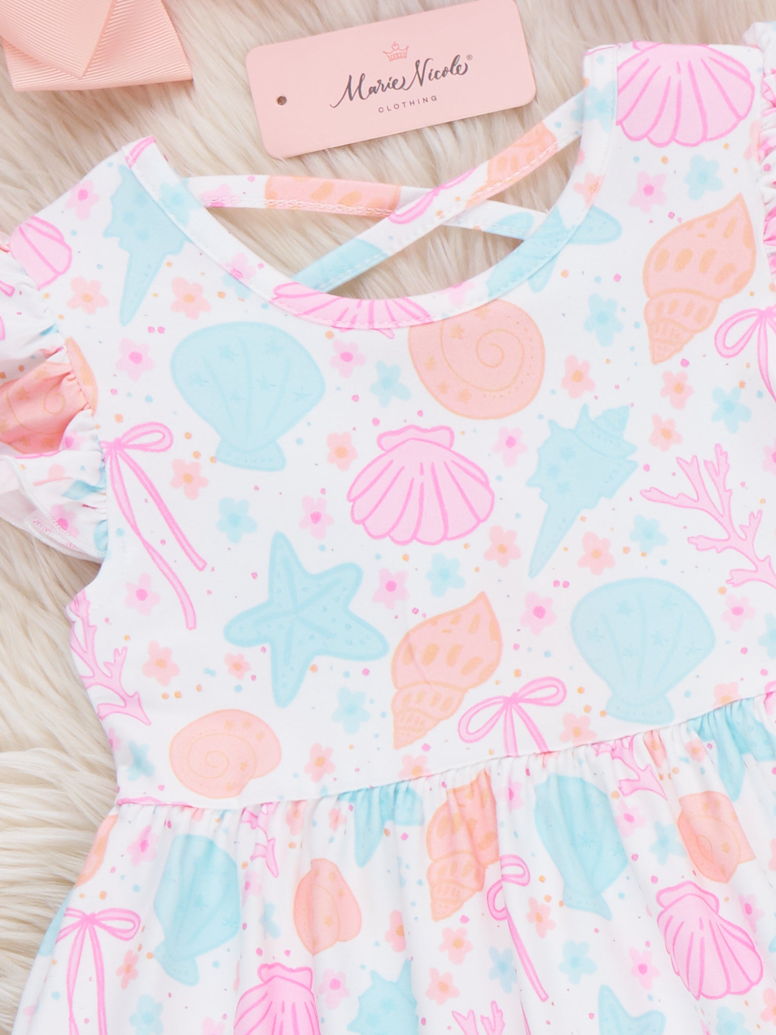 Seashell Garden Flutter Sleeve Dress - Marie Nicole Clothing