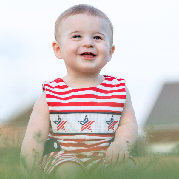Freedom Flight Smocked Striped 100% Cotton Romper - Marie Nicole