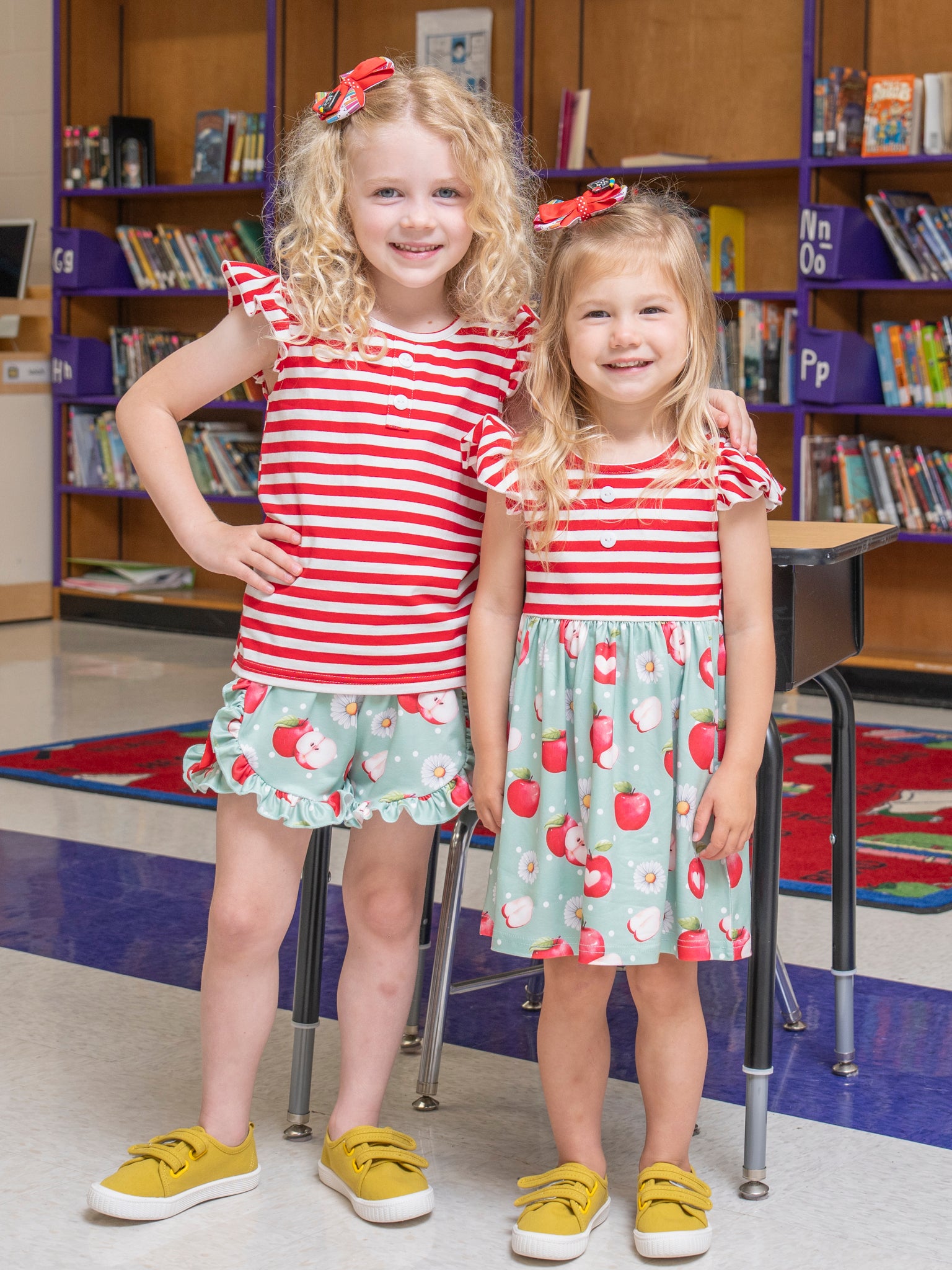Striped Apple Bites Flutter Dress - Marie Nicole Clothing