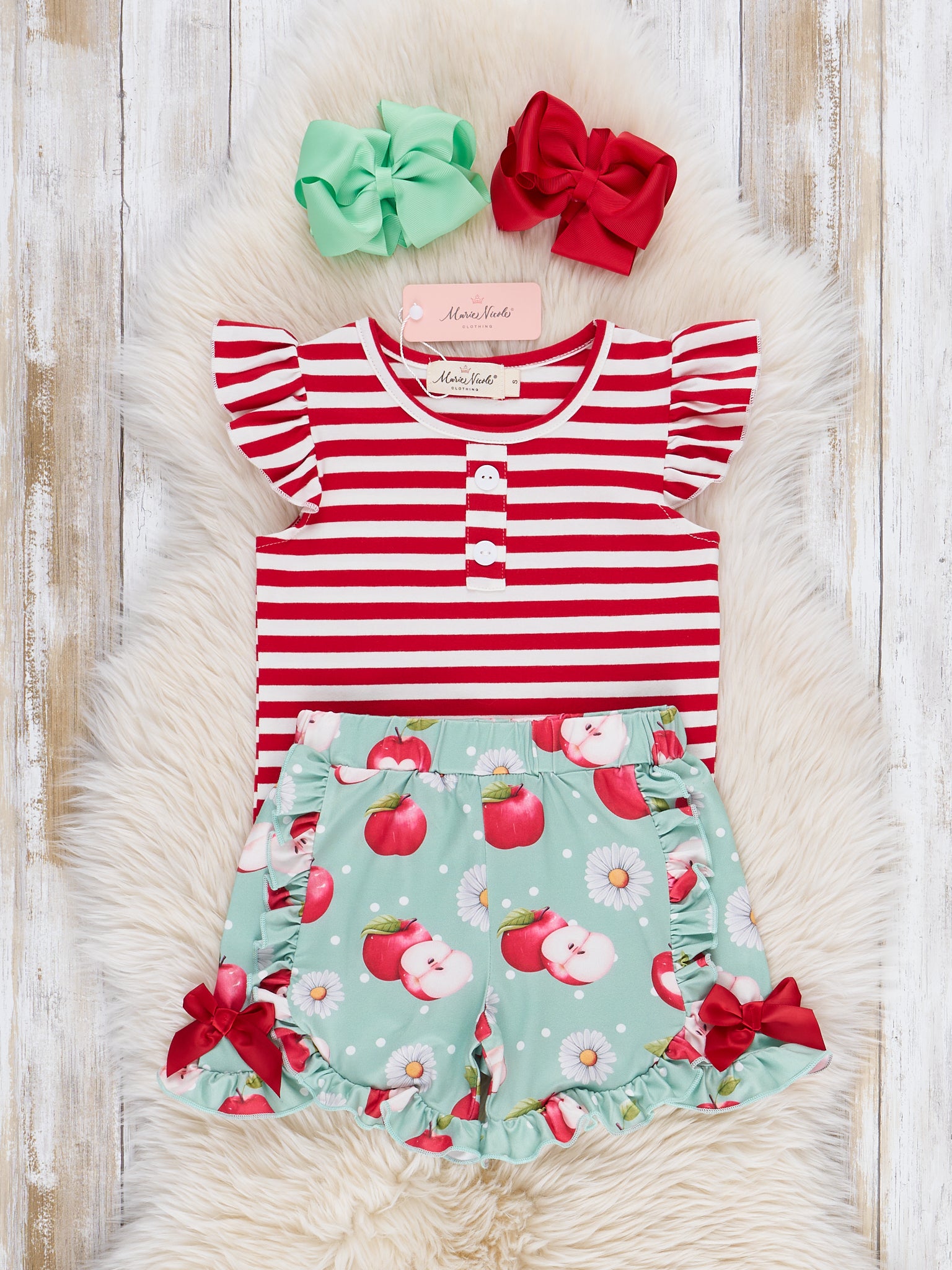 Striped Apple Bites Flutter Outfit - Marie Nicole Clothing