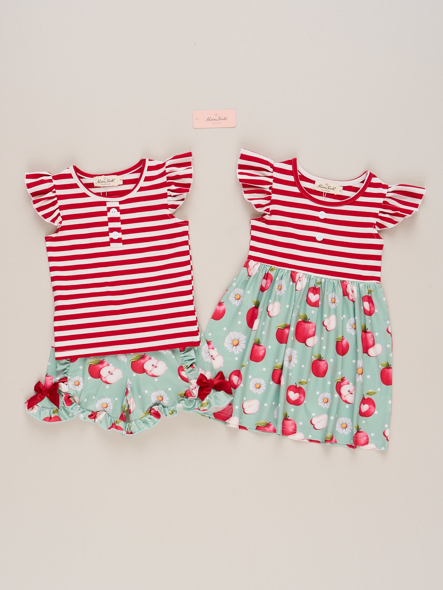 Striped Apple Bites Flutter Dress - Marie Nicole Clothing