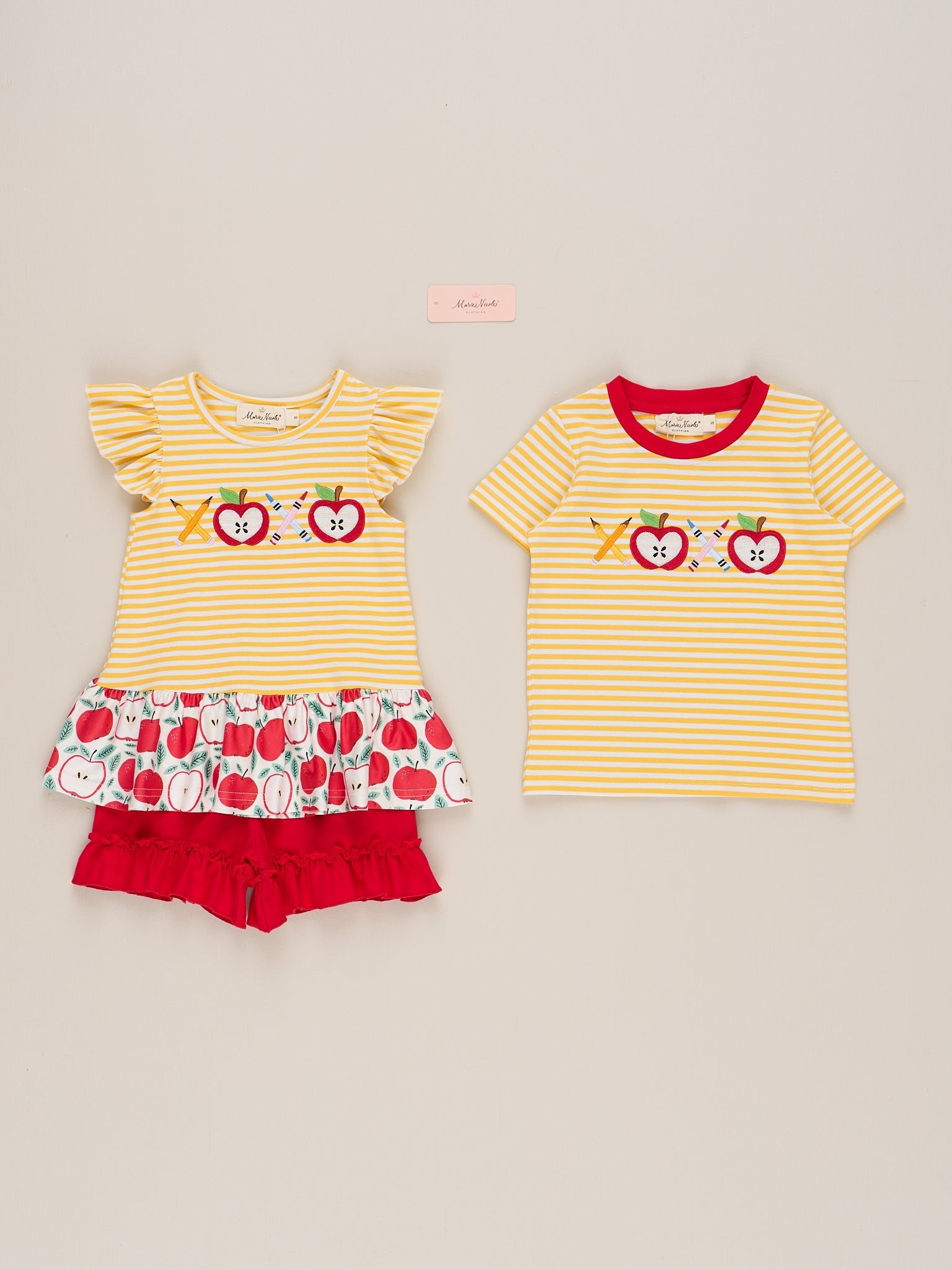 Striped Embroidered Apples Pencils & Ruffle Outfit - Marie Nicole Clothing