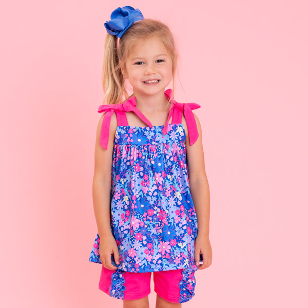 young girl wears matching floral set