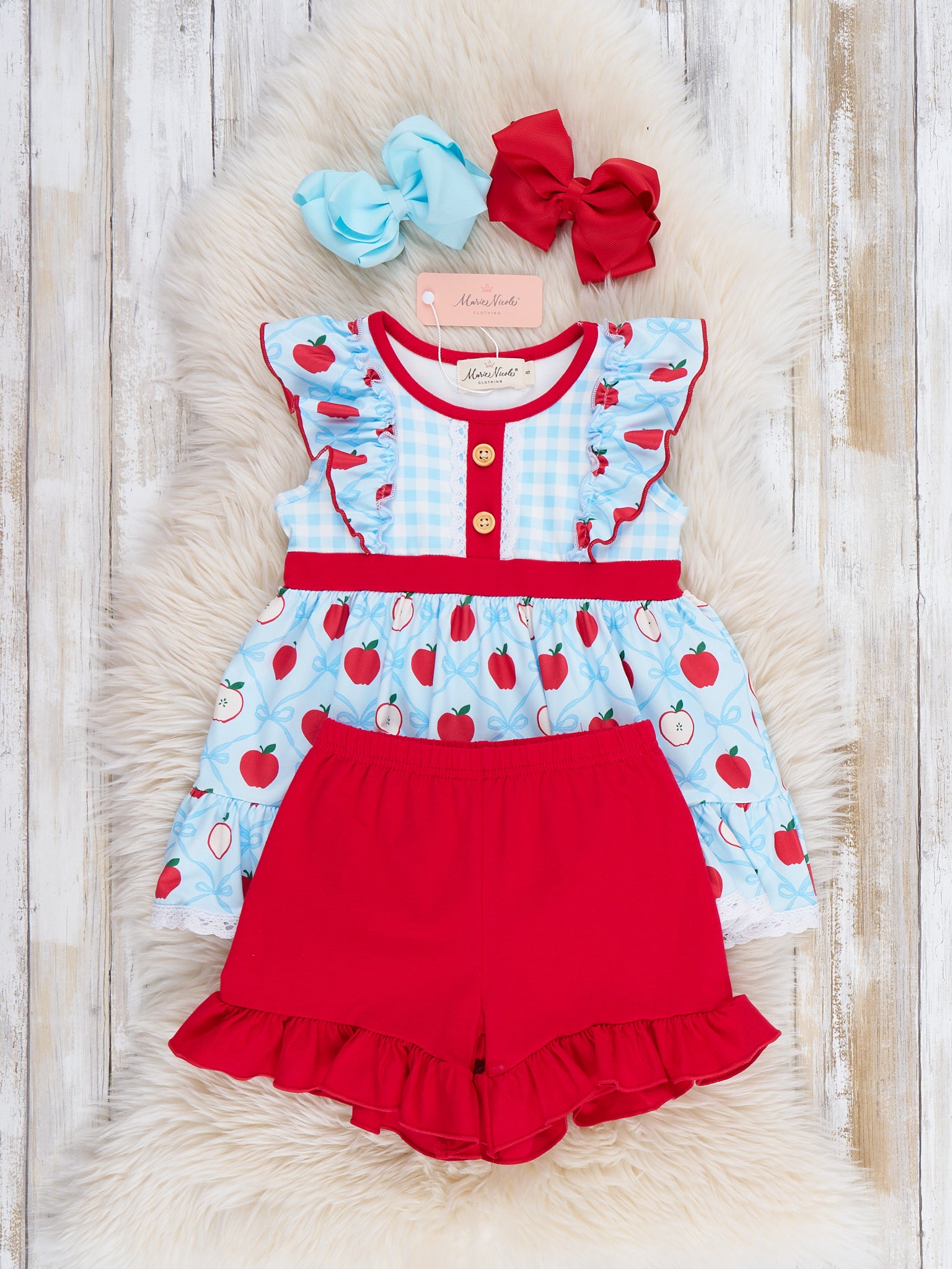 School Bell Apples Ruffle Outfit - Marie Nicole Clothing