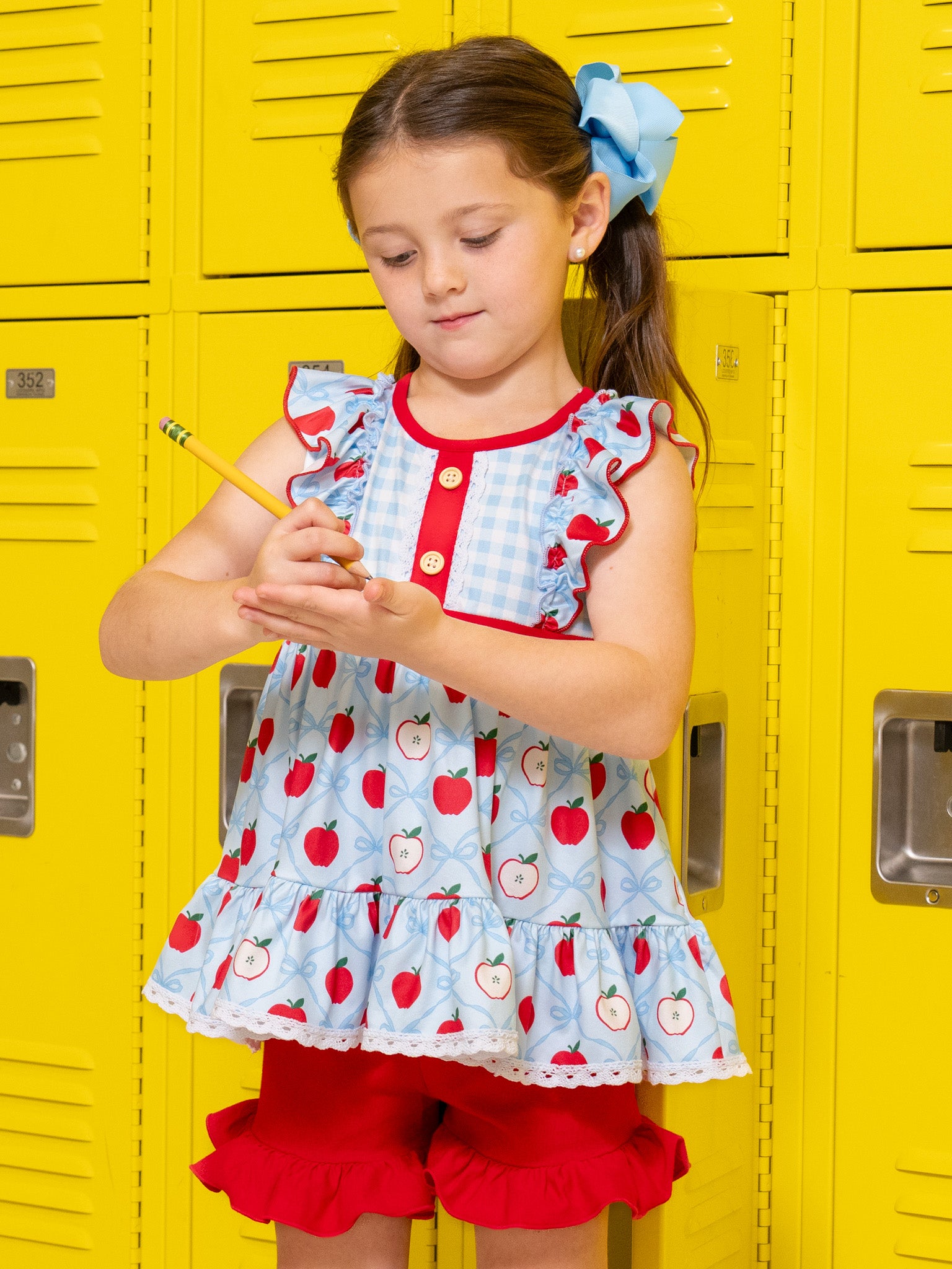 School Bell Apples Ruffle Outfit - Marie Nicole Clothing