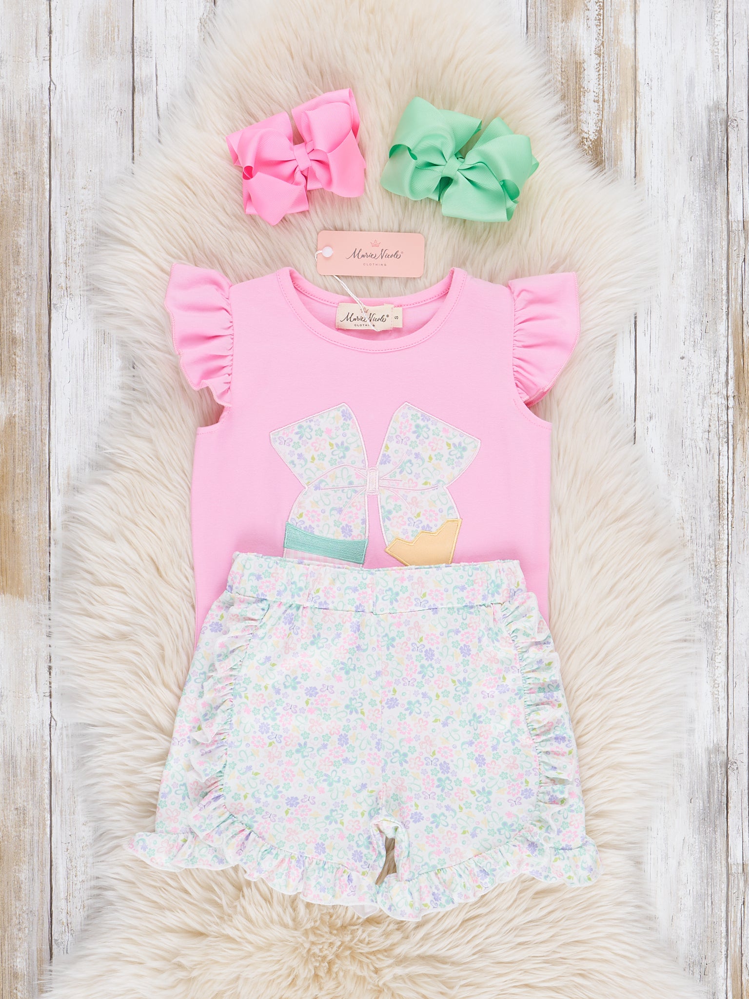Sweet Embroidered Pencil Bows Ruffle Outfit - Marie Nicole Clothing