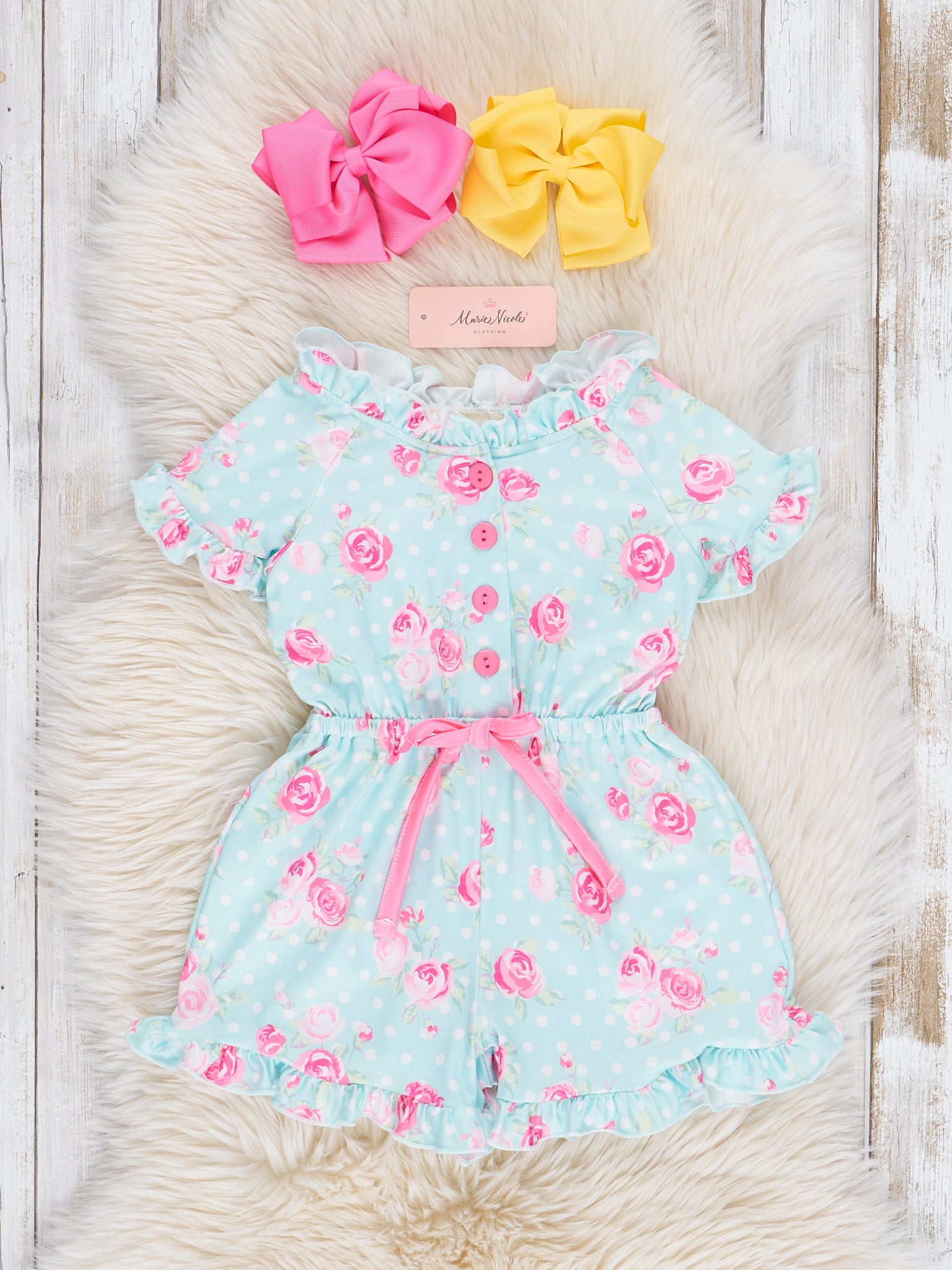 Sweet Mint Rose Garden Ruffle Romper - Marie Nicole Clothing