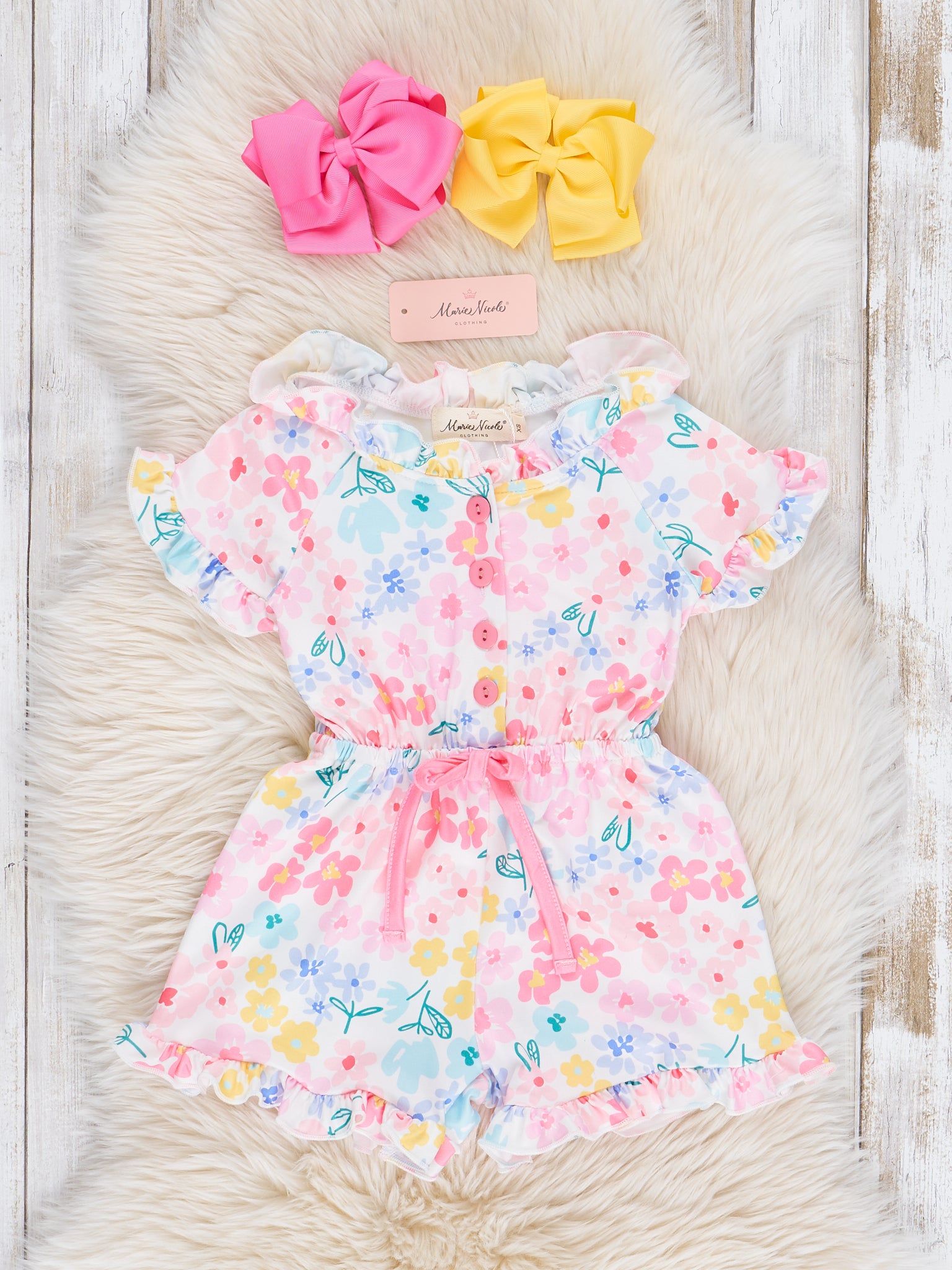 Sweet Pink Garden Ruffle Romper - Marie Nicole Clothing