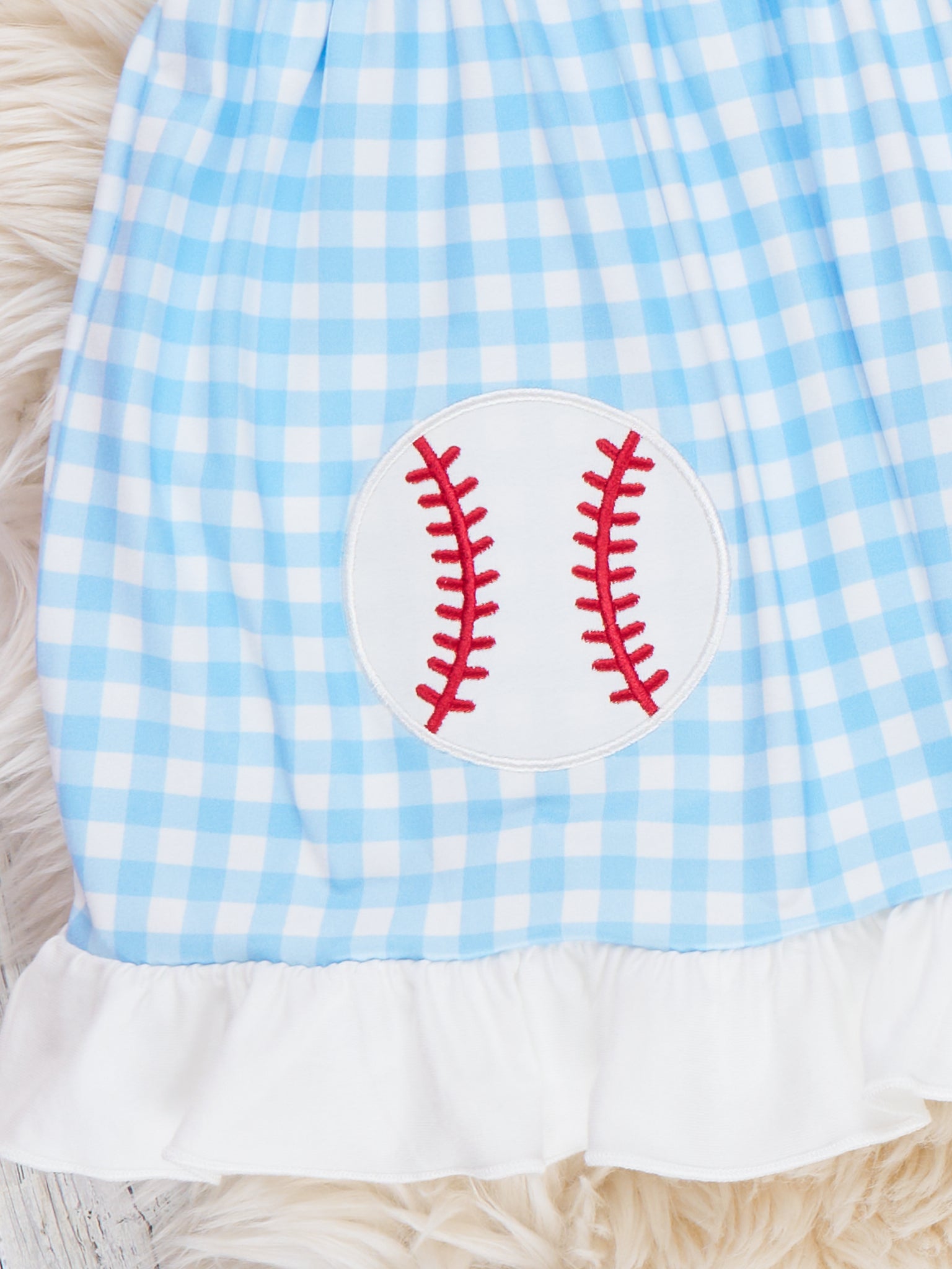 Sweet Swing Baseball Embroidered Ruffle Dress - Marie Nicole Clothing