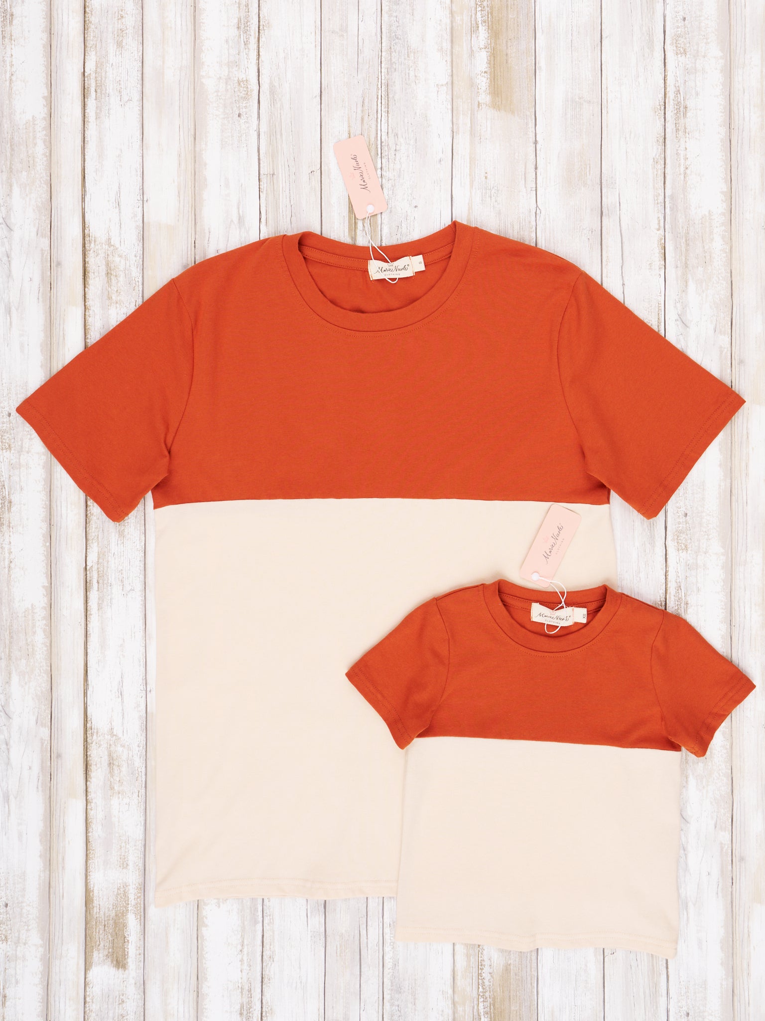 Unisex Burnt Orange Color Block Shirt - Marie Nicole Clothing