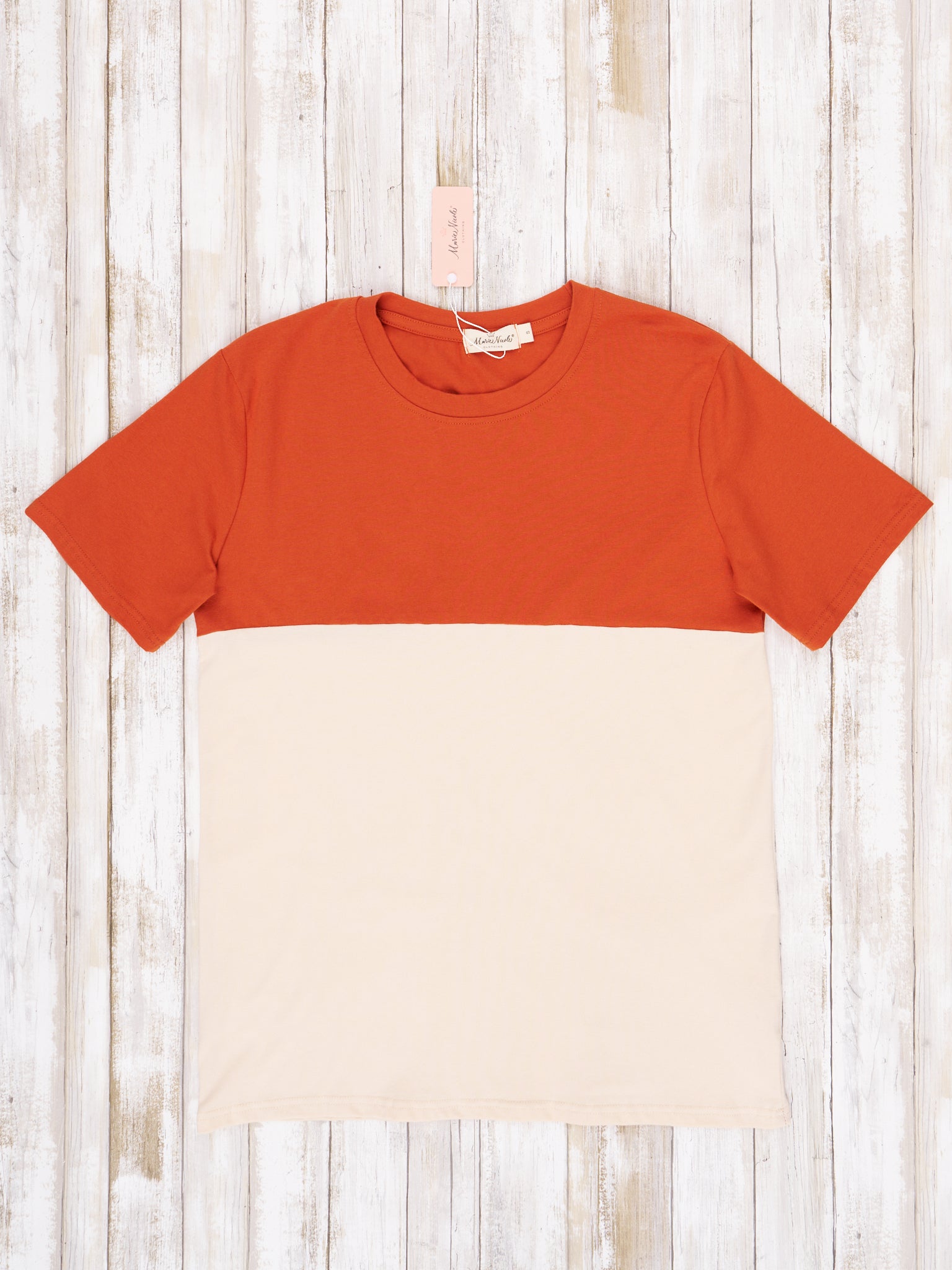 Unisex Burnt Orange Color Block Shirt - Marie Nicole Clothing