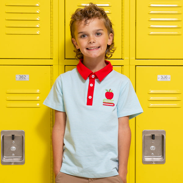 young boy wearing back to school top