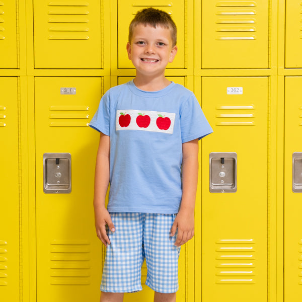 young boy wears back to school outfit