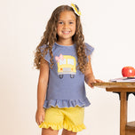 girl wearing school bus outfit
