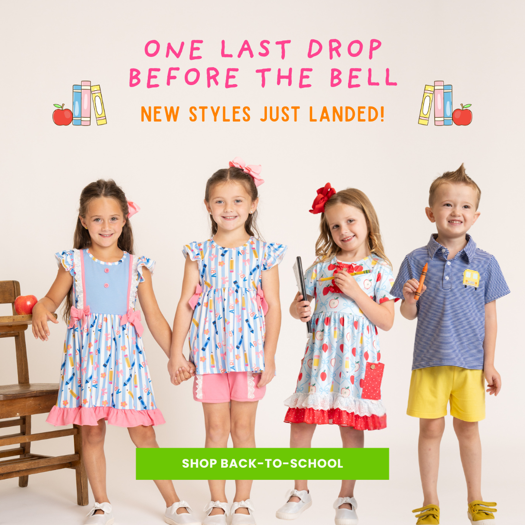 kids wearing their MNC back to school outfits. Shop back to school!