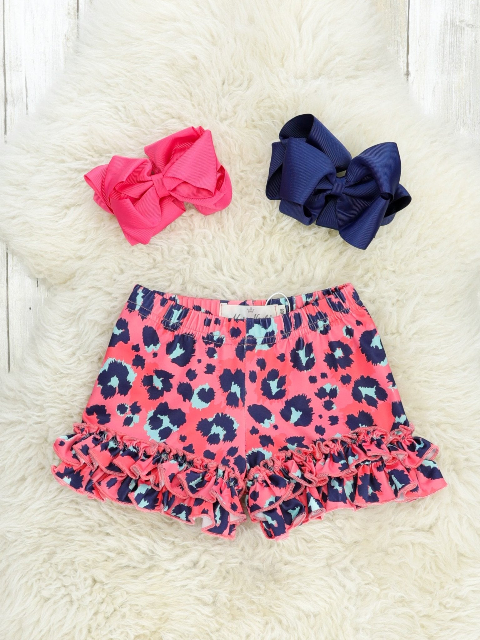 Pink Leopard Ruffle Hem Shorts - Marie Nicole Clothing