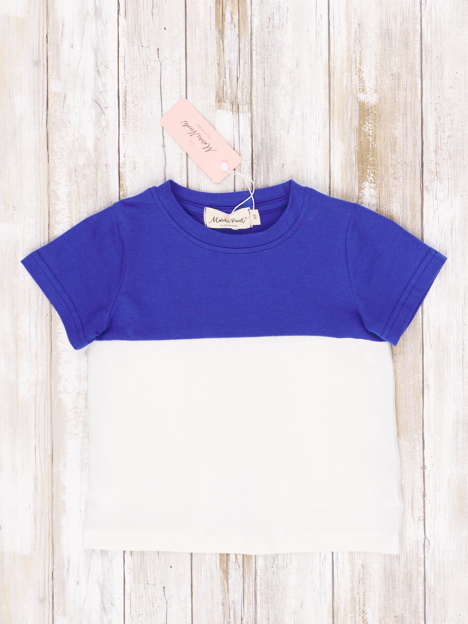 Unisex Blue & White Color Block Shirt - Marie Nicole Clothing