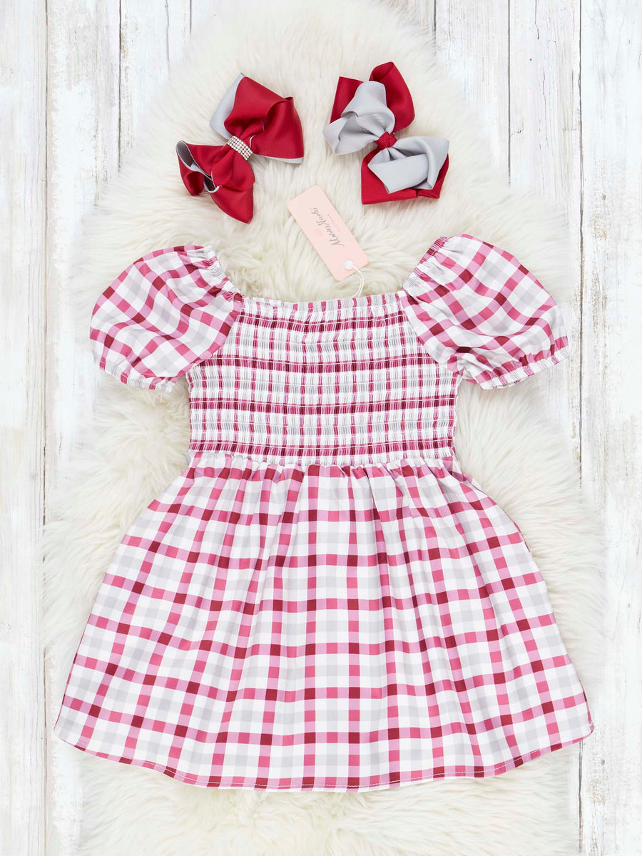 Crimson & Grey Smocked Plaid Dress – Marie Nicole Clothing