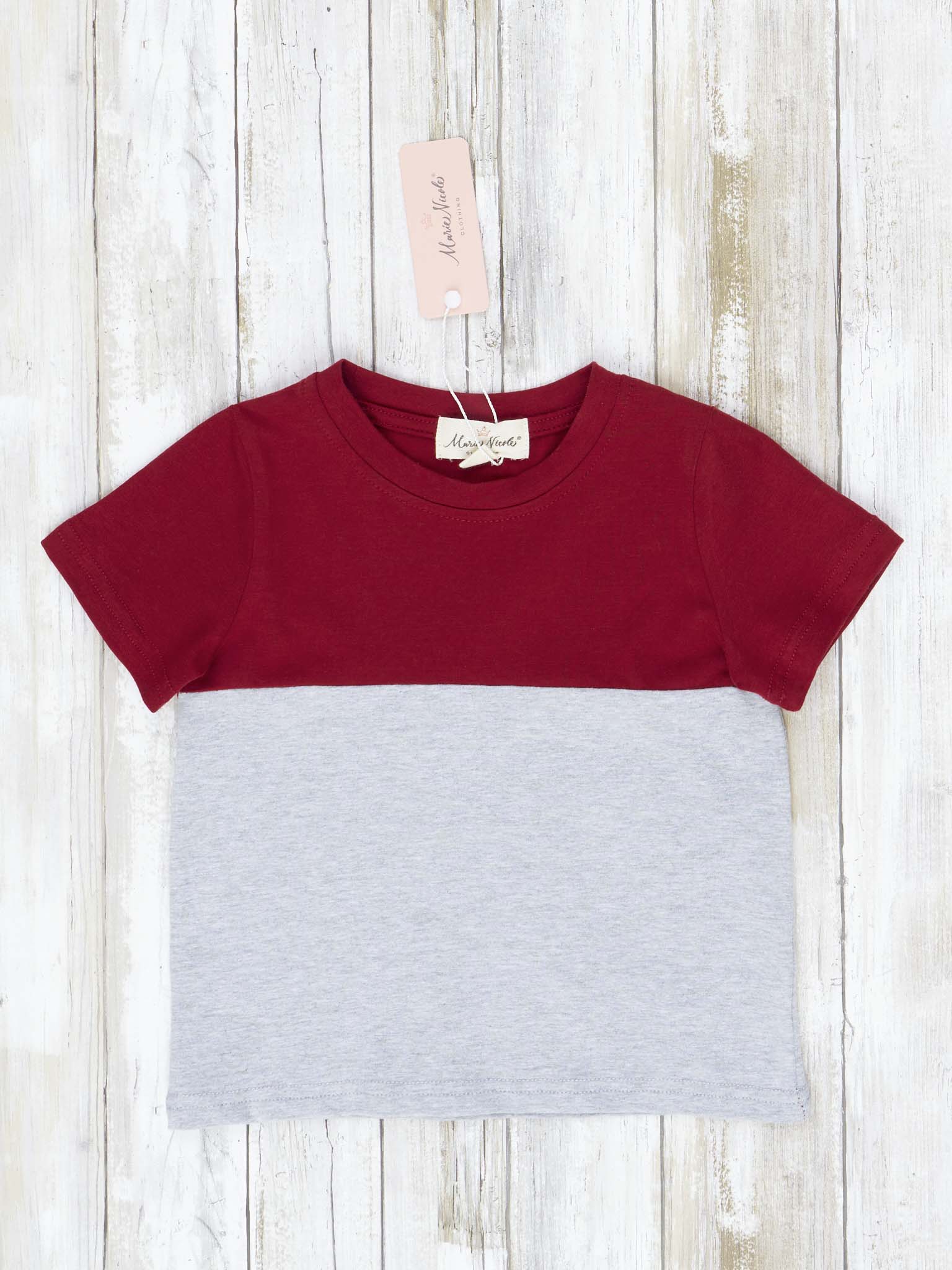 Unisex Crimson & Grey Color Block Shirt - Marie Nicole Clothing