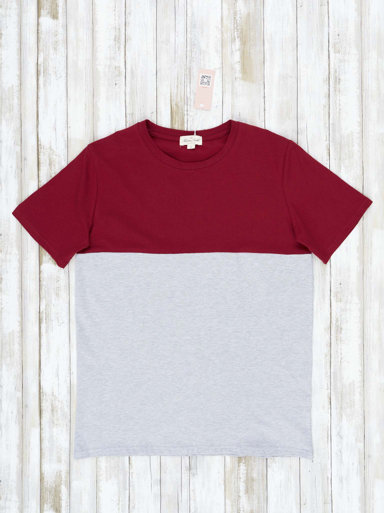 Unisex Crimson & Grey Color Block Shirt - Marie Nicole Clothing