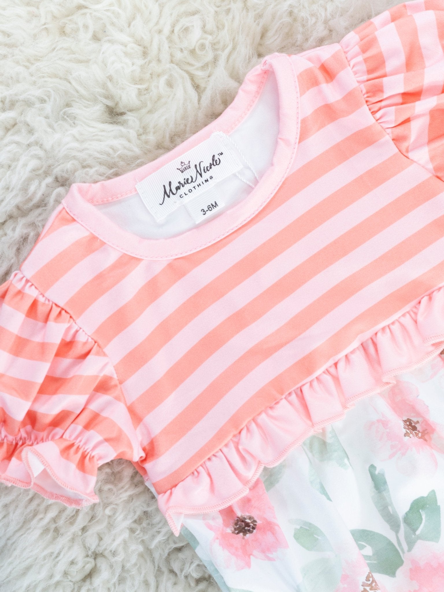 Peach Floral Ruffle Bubble Romper - Marie Nicole Clothing