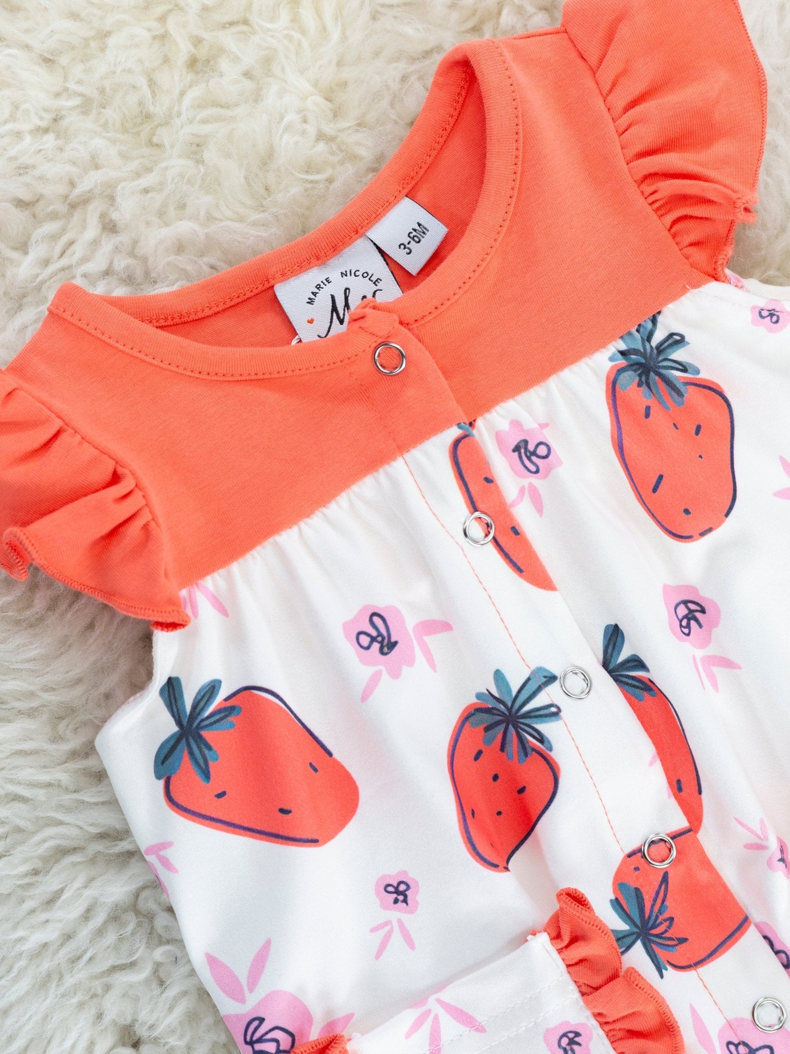 Bright Strawberry Ruffle Romper - Marie Nicole Clothing