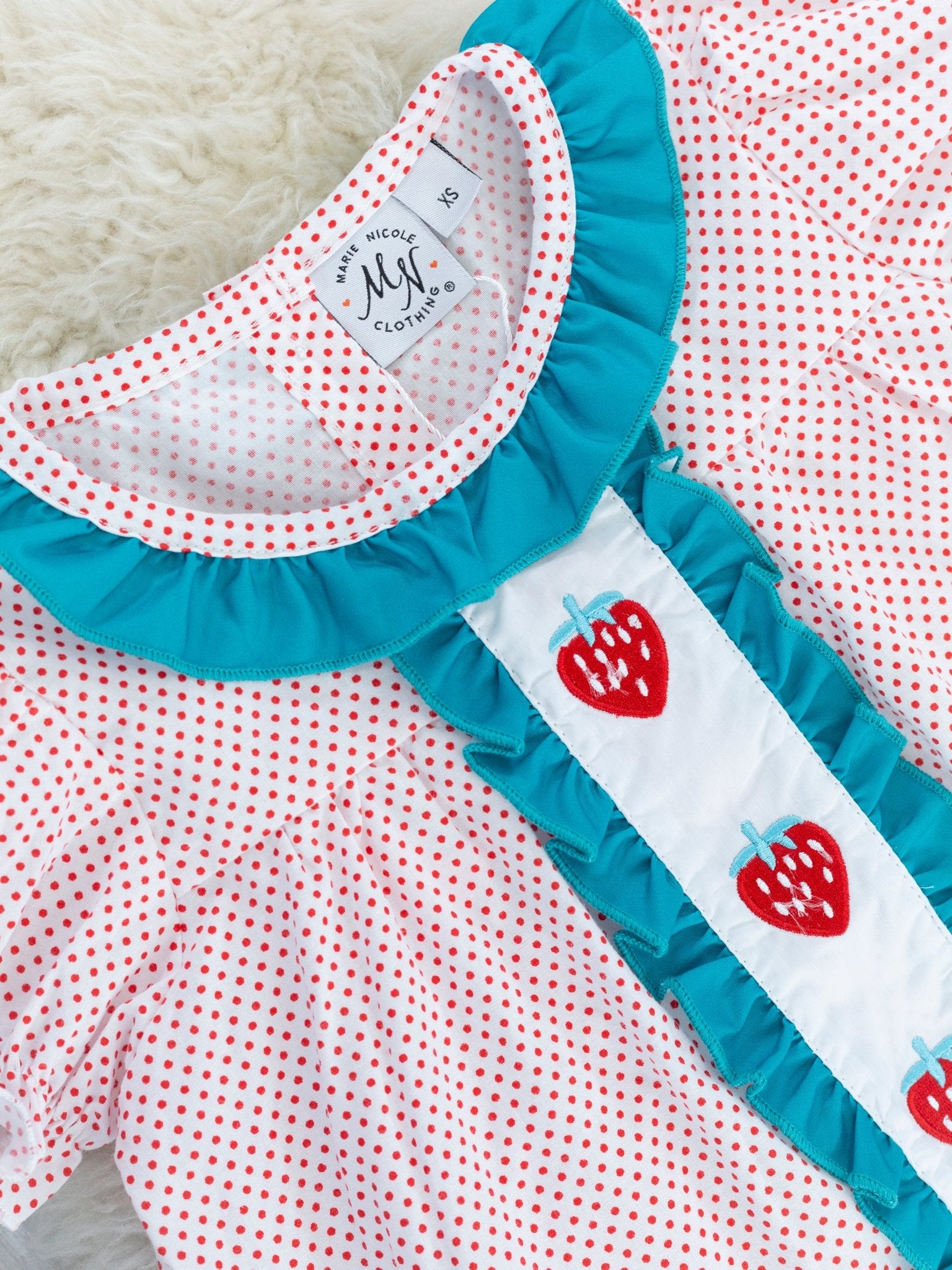 Polka Dot Smocked Strawberry Ruffle Outfit - Marie Nicole Clothing