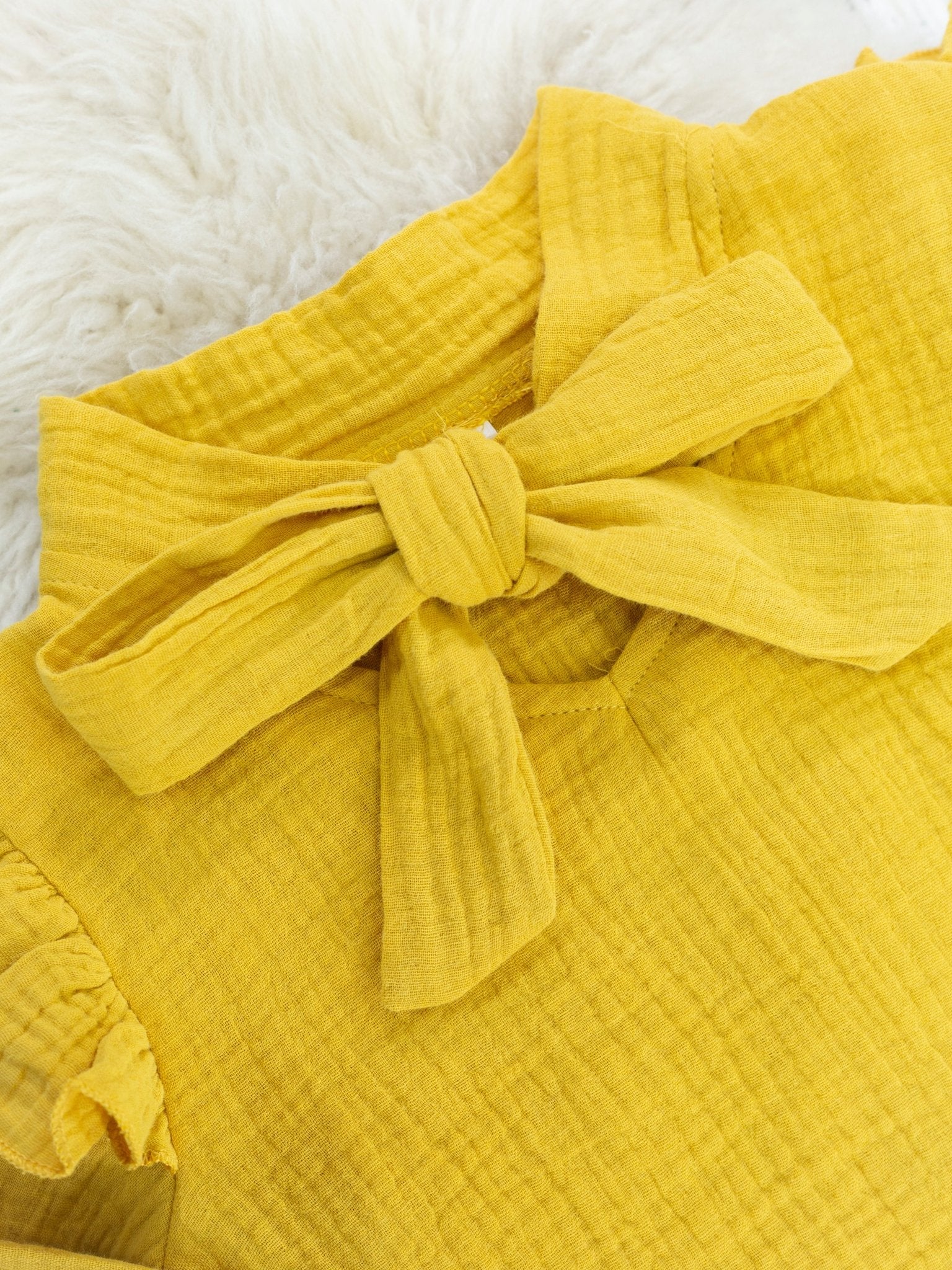 Mustard Bow Ruffle Top & Floral Joggers Outfit - Marie Nicole Clothing