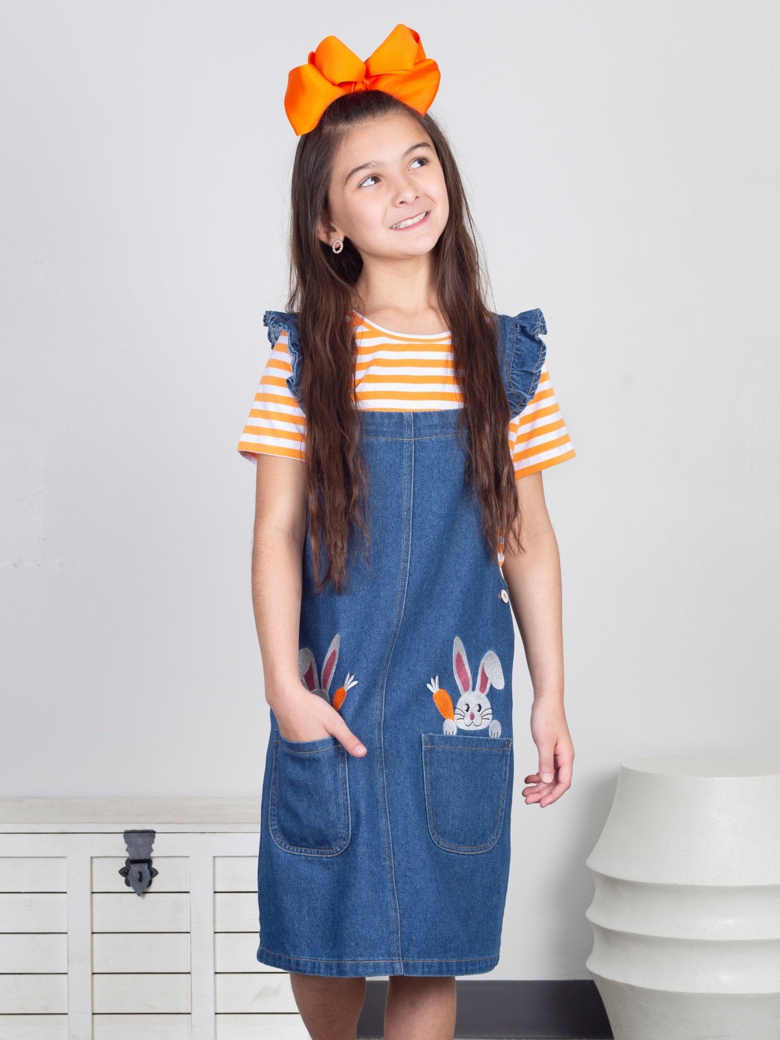 Orange & Denim Bunny Overalls Outfit - Marie Nicole Clothing