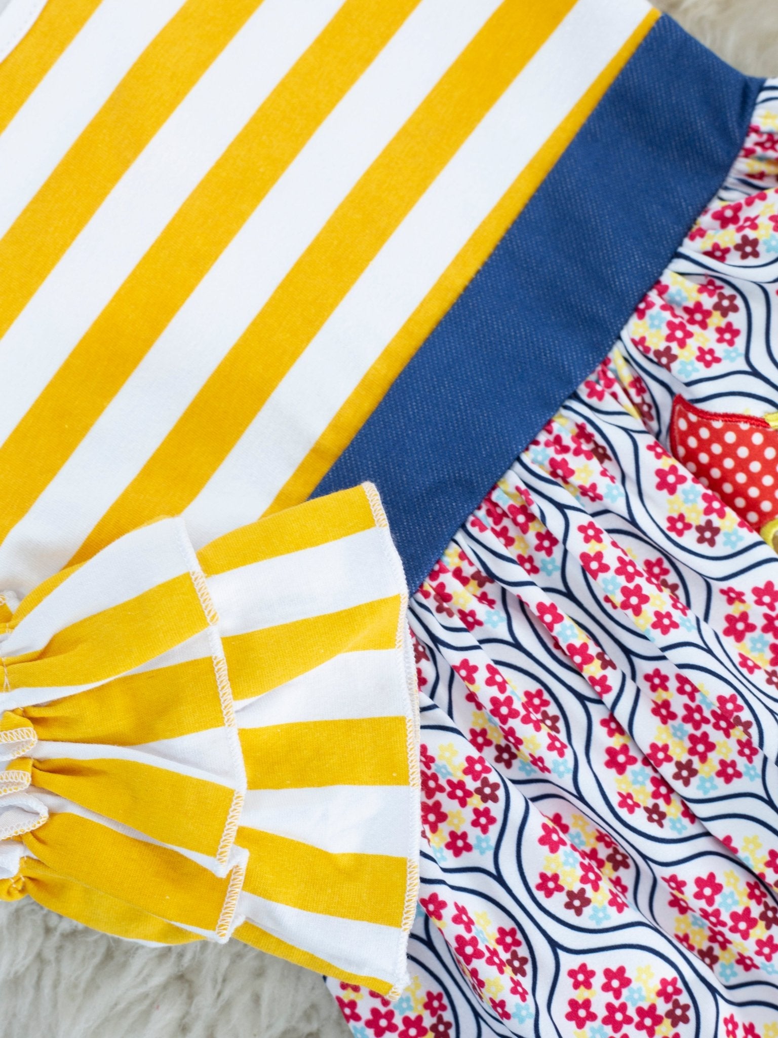 Mustard Floral Chicken Ruffle Dress - Marie Nicole Clothing
