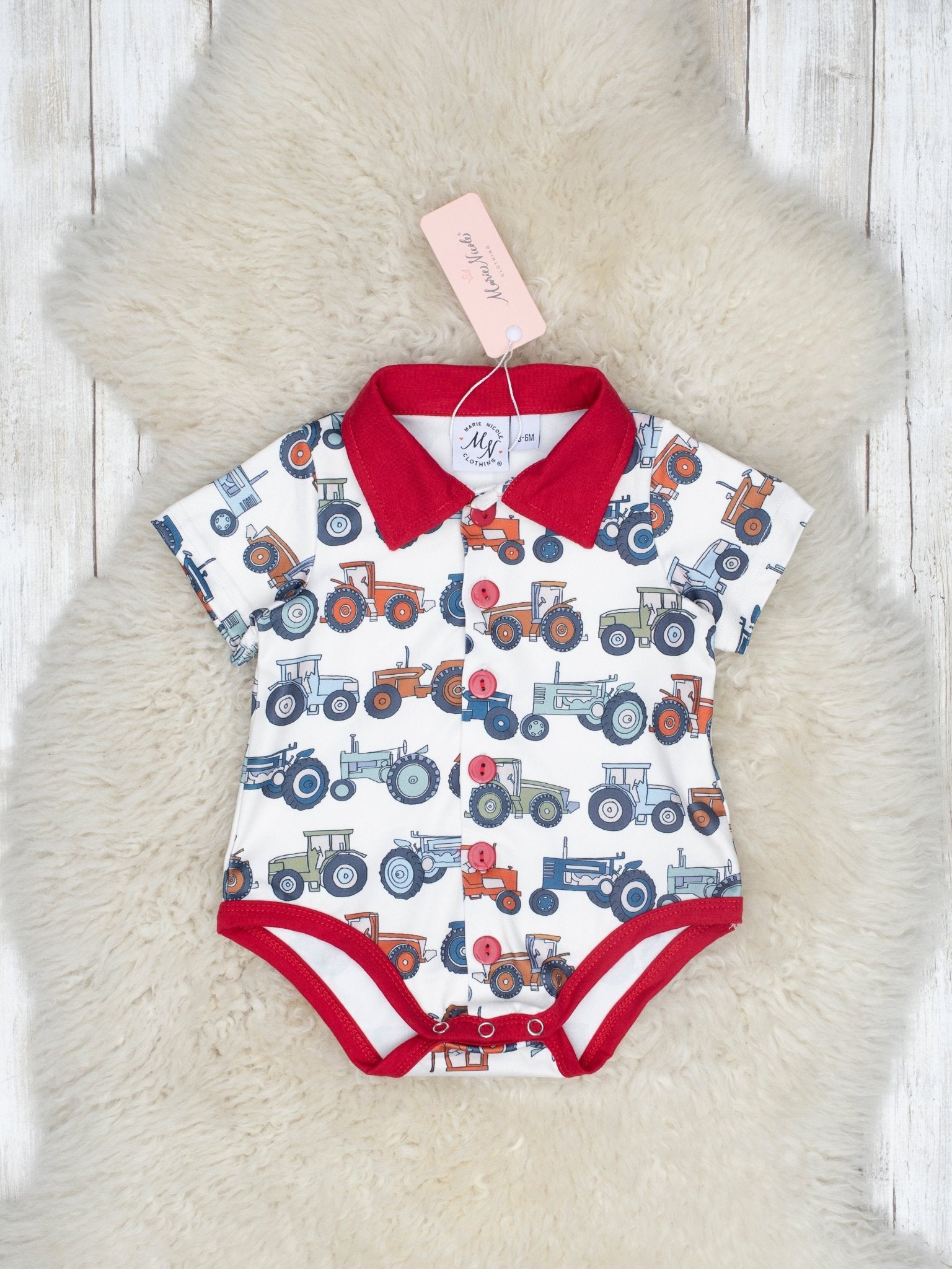 Tractor Polo Romper - Marie Nicole Clothing