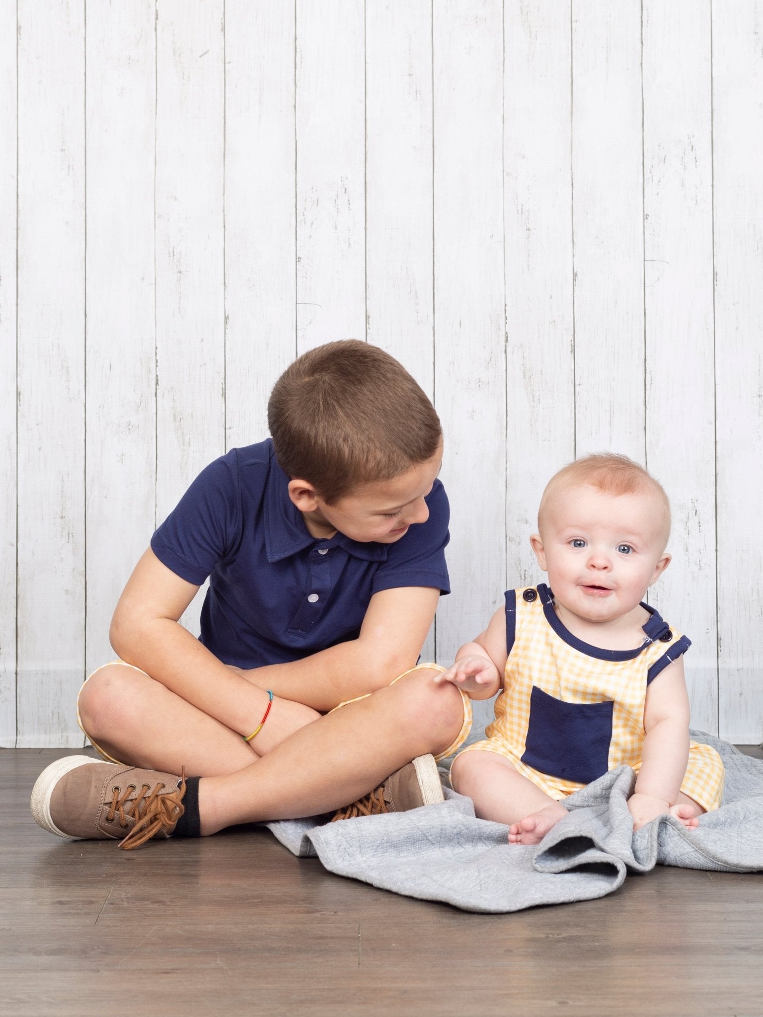 Navy & Yellow Gingham Polo Outfit - Marie Nicole Clothing
