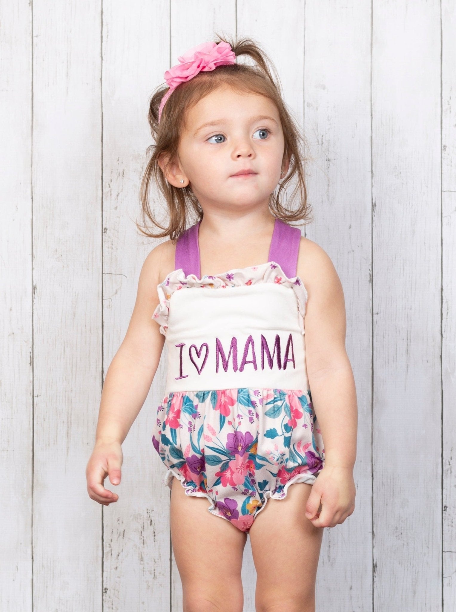 "I Love Mama" Floral Bubble Romper - Marie Nicole Clothing