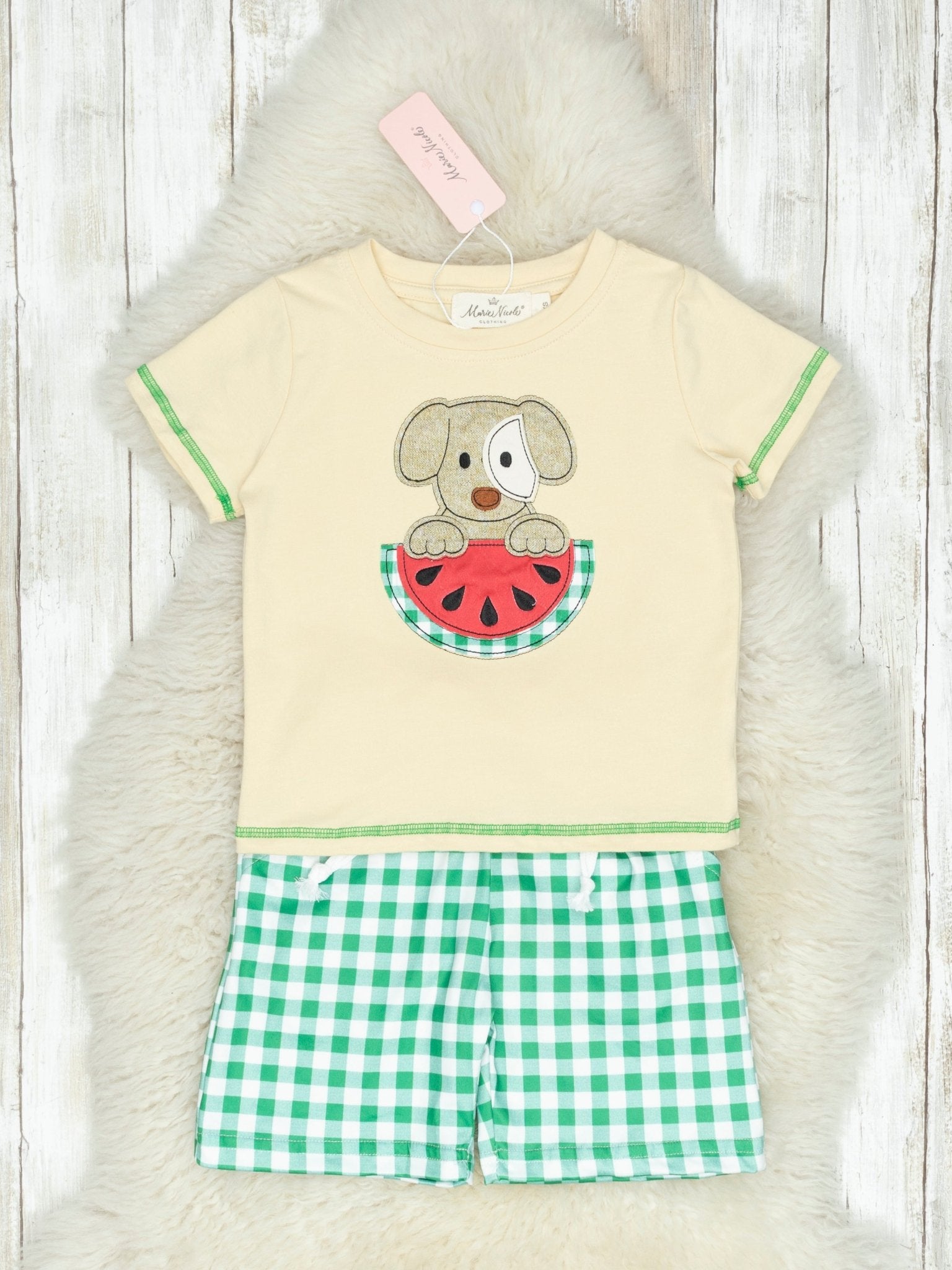 Green Gingham Watermelon Puppy Outfit - Marie Nicole Clothing
