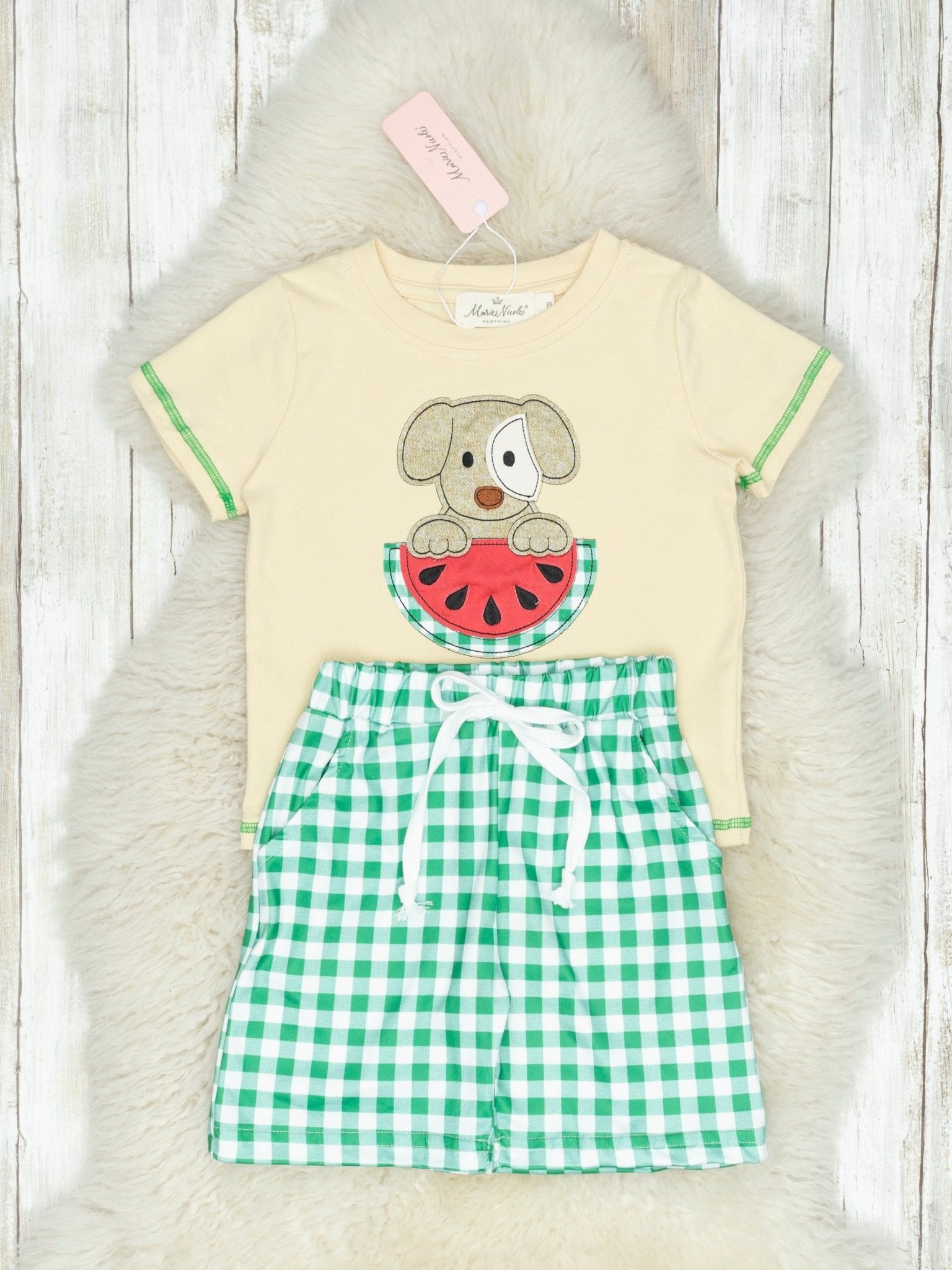 Green Gingham Watermelon Puppy Outfit - Marie Nicole Clothing