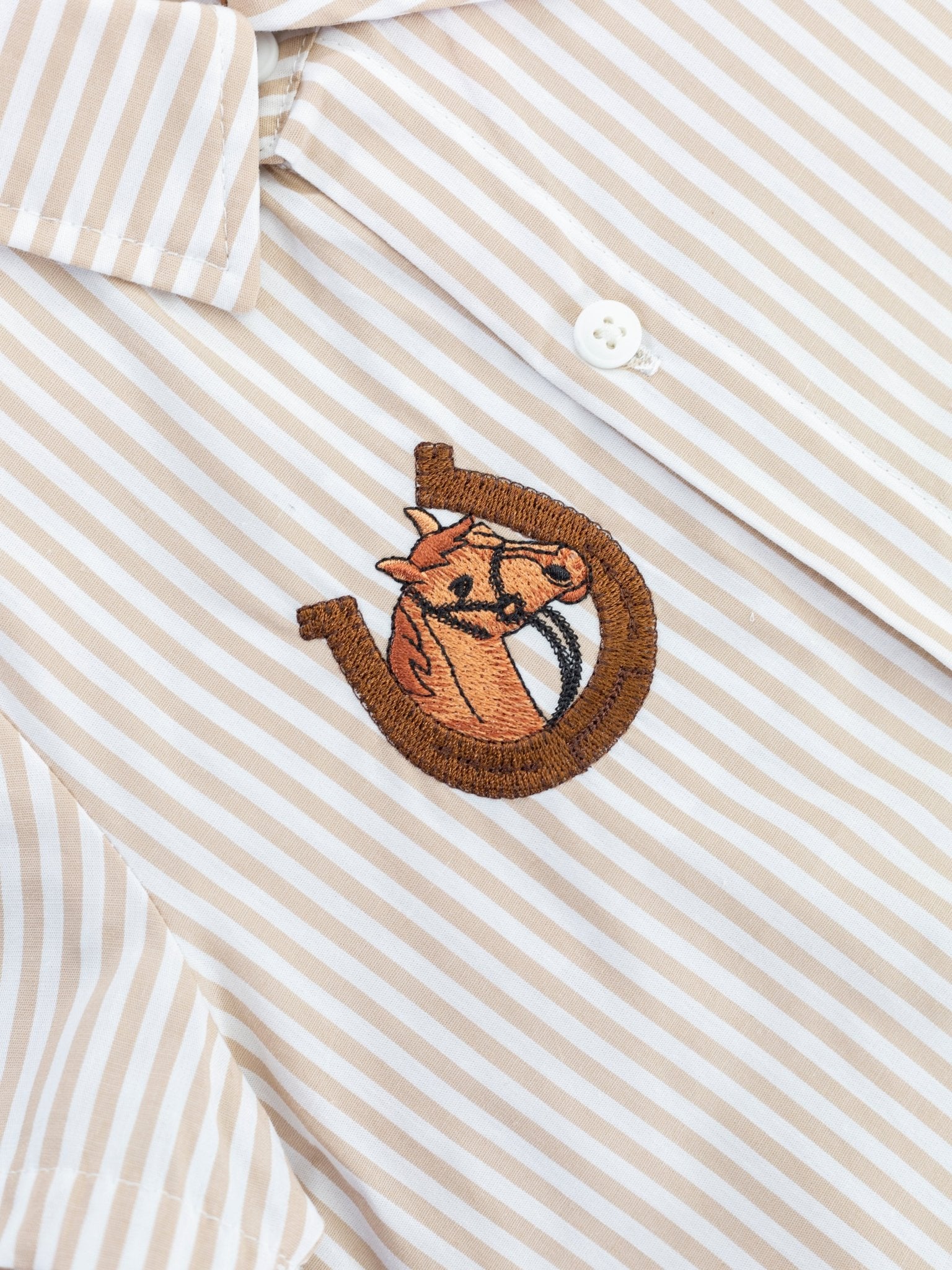 Tan Striped Horse Polo - Marie Nicole Clothing