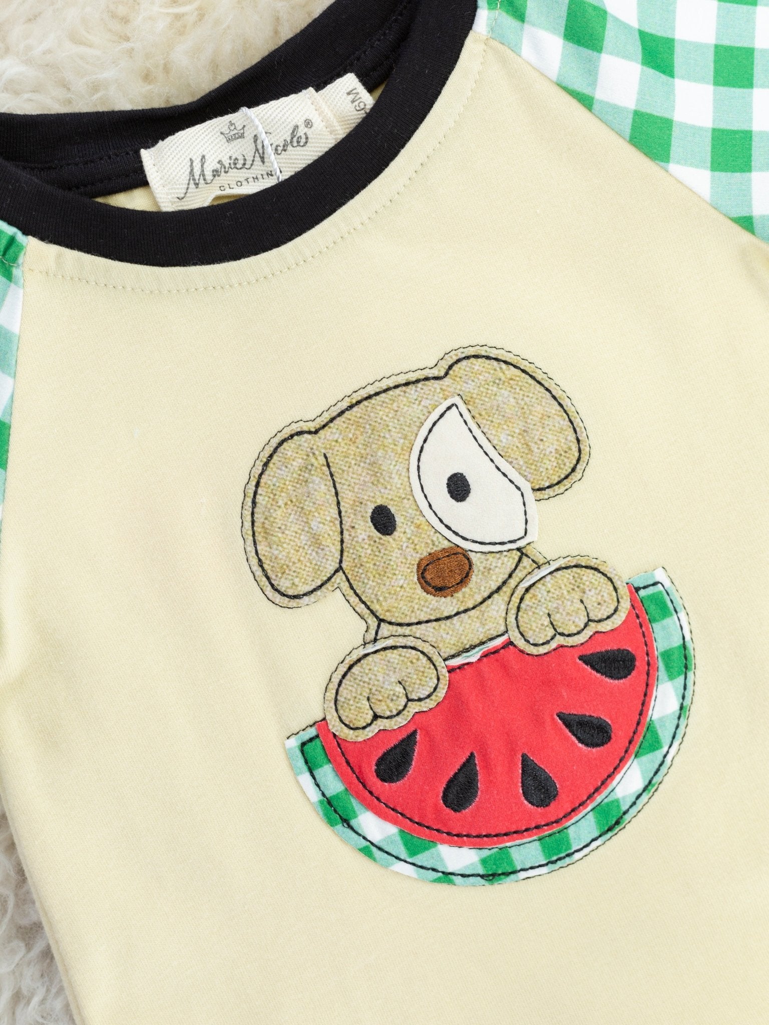 Green Gingham Watermelon Puppy Romper - Marie Nicole Clothing