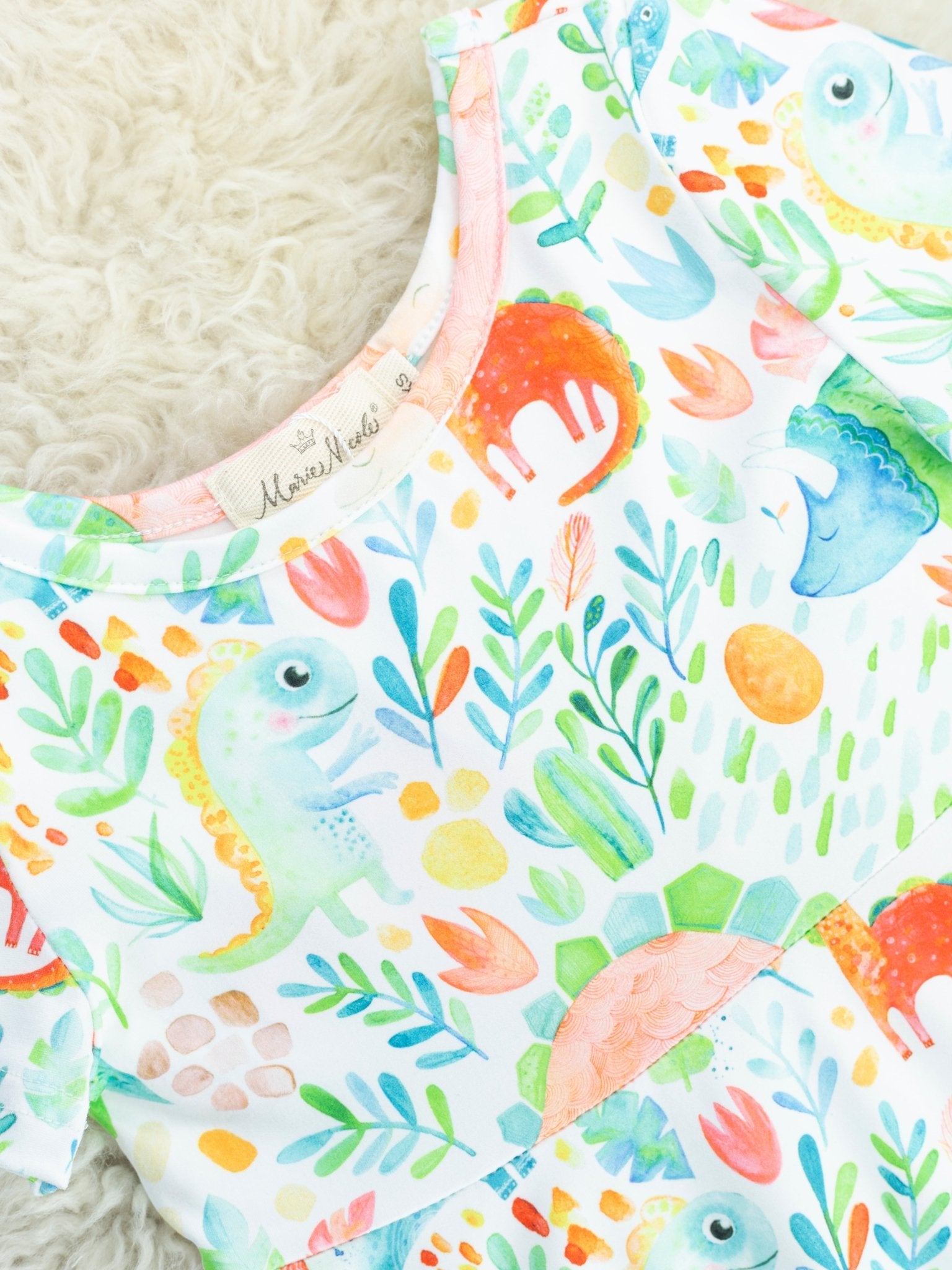 Bold Rainbow Dinosaur Swing Dress - Marie Nicole Clothing