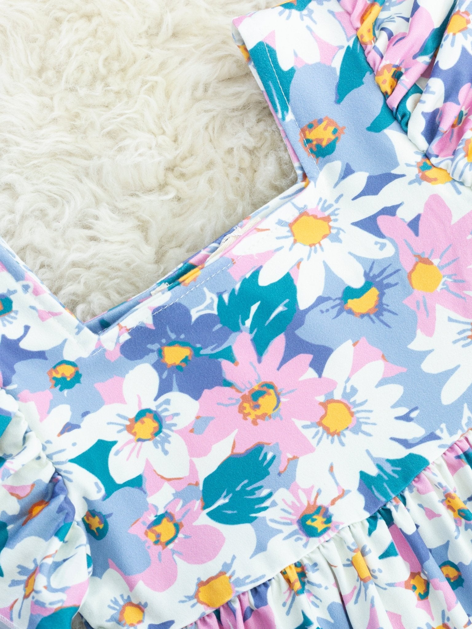 Blue Daisy Flutter Sleeve Dress - Marie Nicole Clothing
