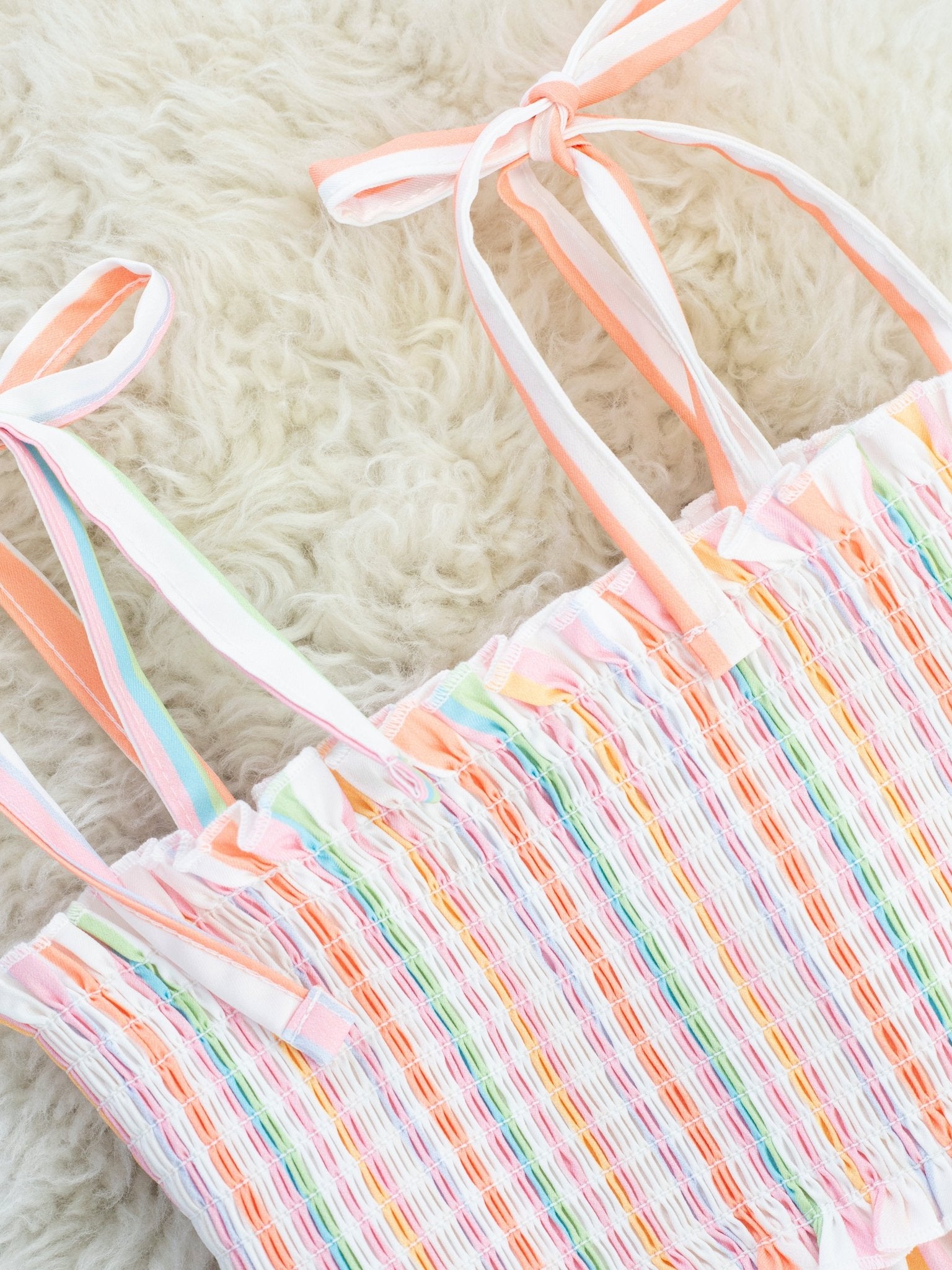 Orange Striped Smocked Ruffle Tank Dress - Marie Nicole Clothing