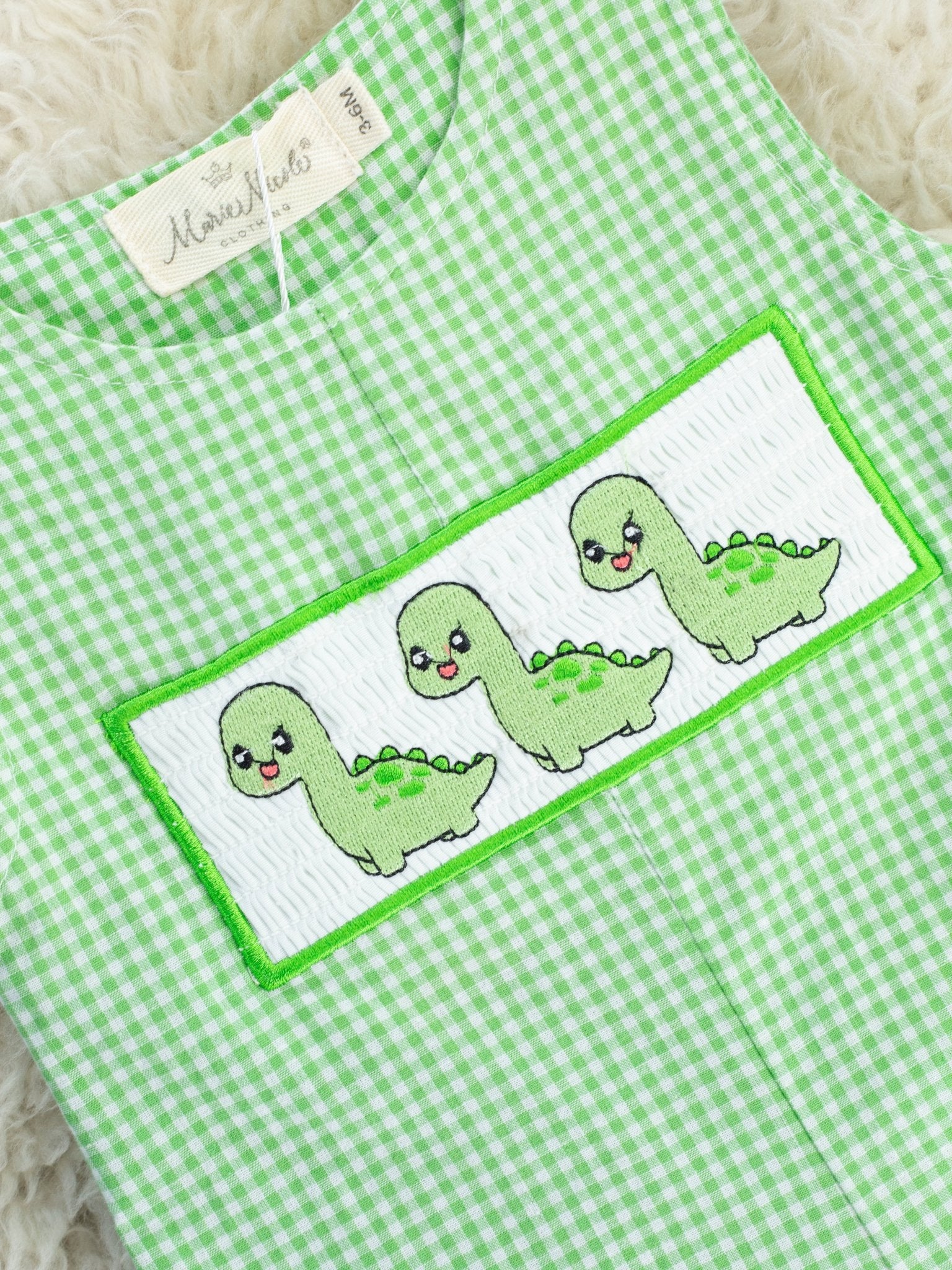Green Smocked Dinosaur Johnny - Marie Nicole Clothing