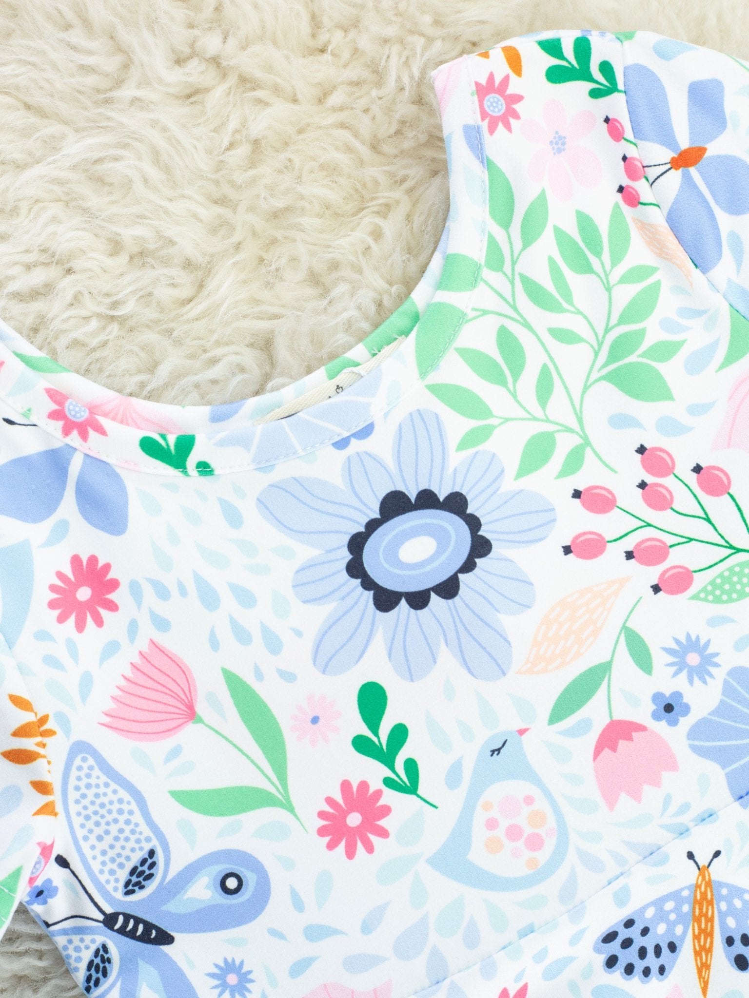 Blue Floral Butterfly Swing Dress - Marie Nicole Clothing