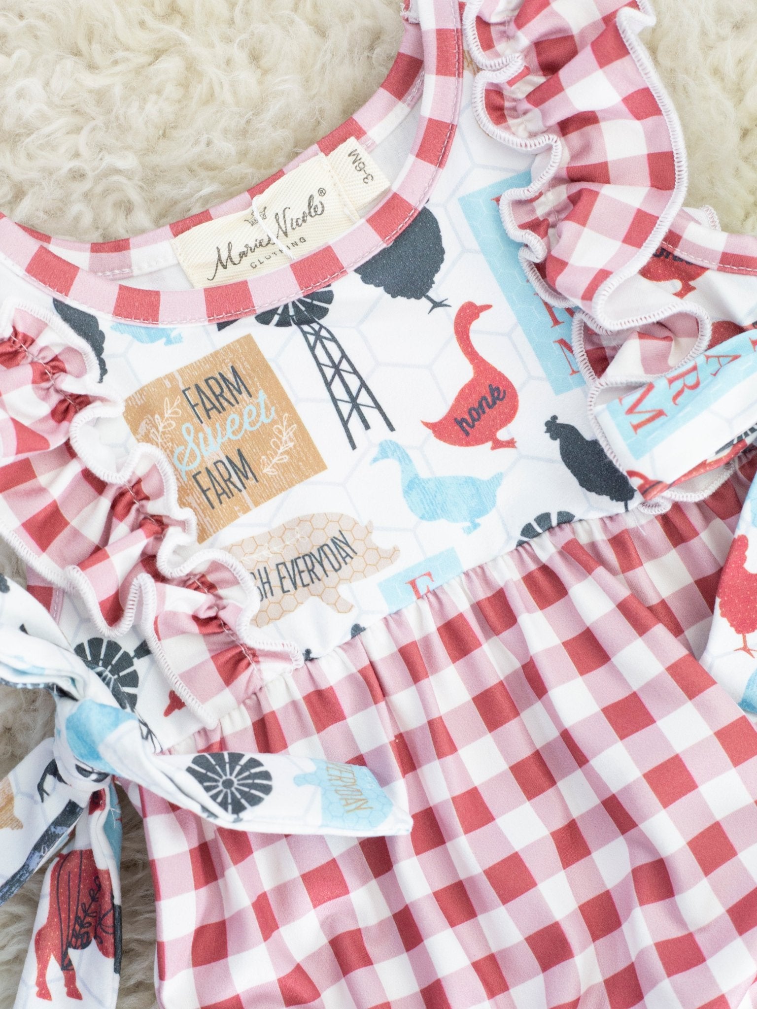 Red Gingham Farm Animal Bubble Romper - Marie Nicole Clothing