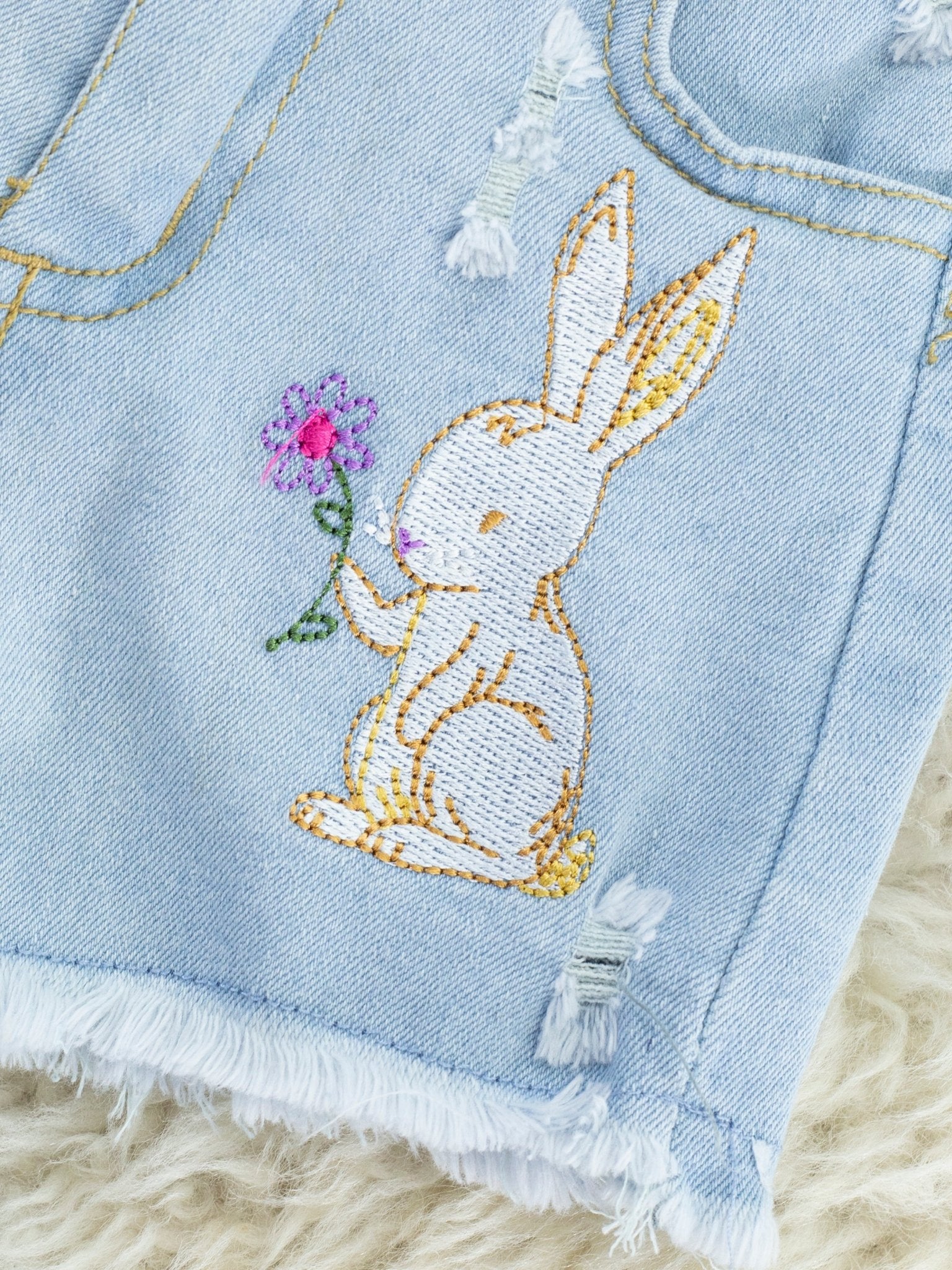 White Ruffle Tunic & Denim Bunny Shorts Outfit - Marie Nicole Clothing